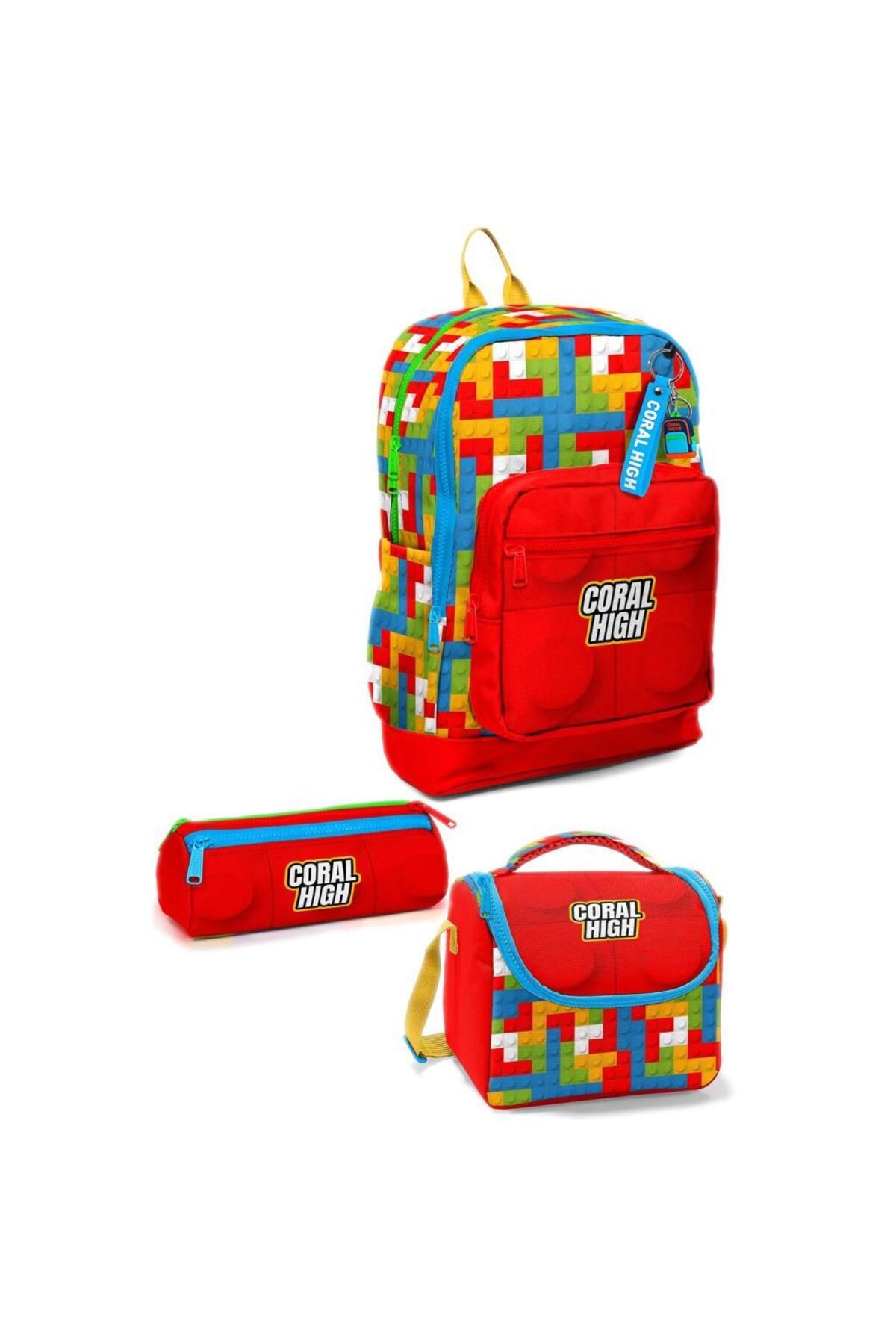 Coral High Desenli Okul Çantası Beslenme Kalemlik 3lü Set 23775