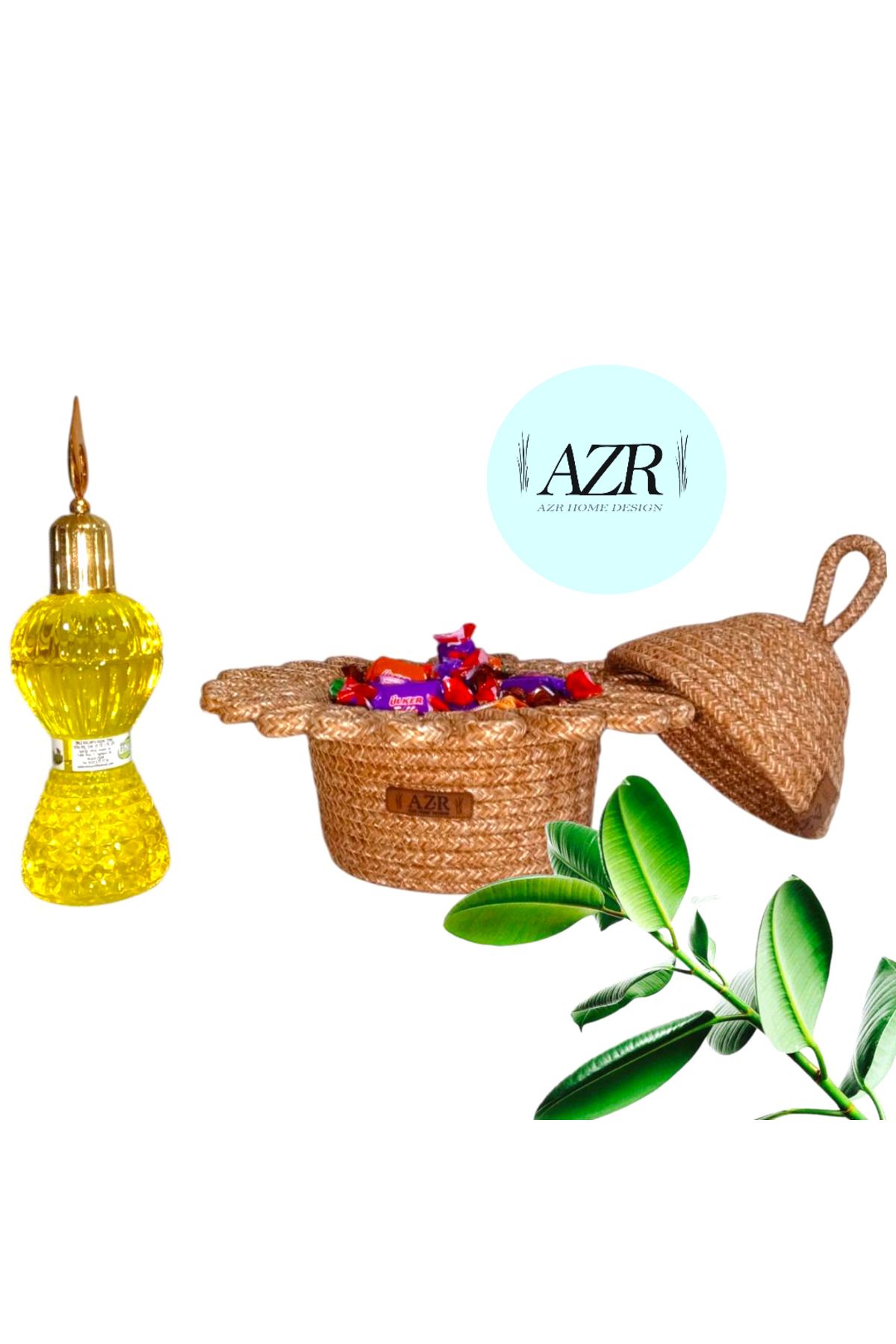 AZR HOME DESİGN jüt halat hasır sepet şekerlik dekor