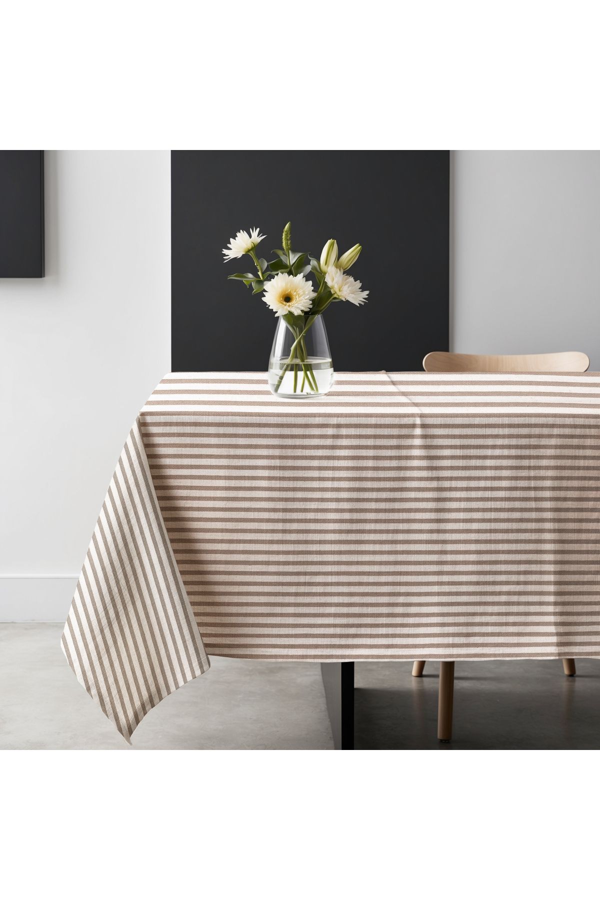 Sister Home Design Sütlü Kahve Çizgili Keten Masa Örtüsü
