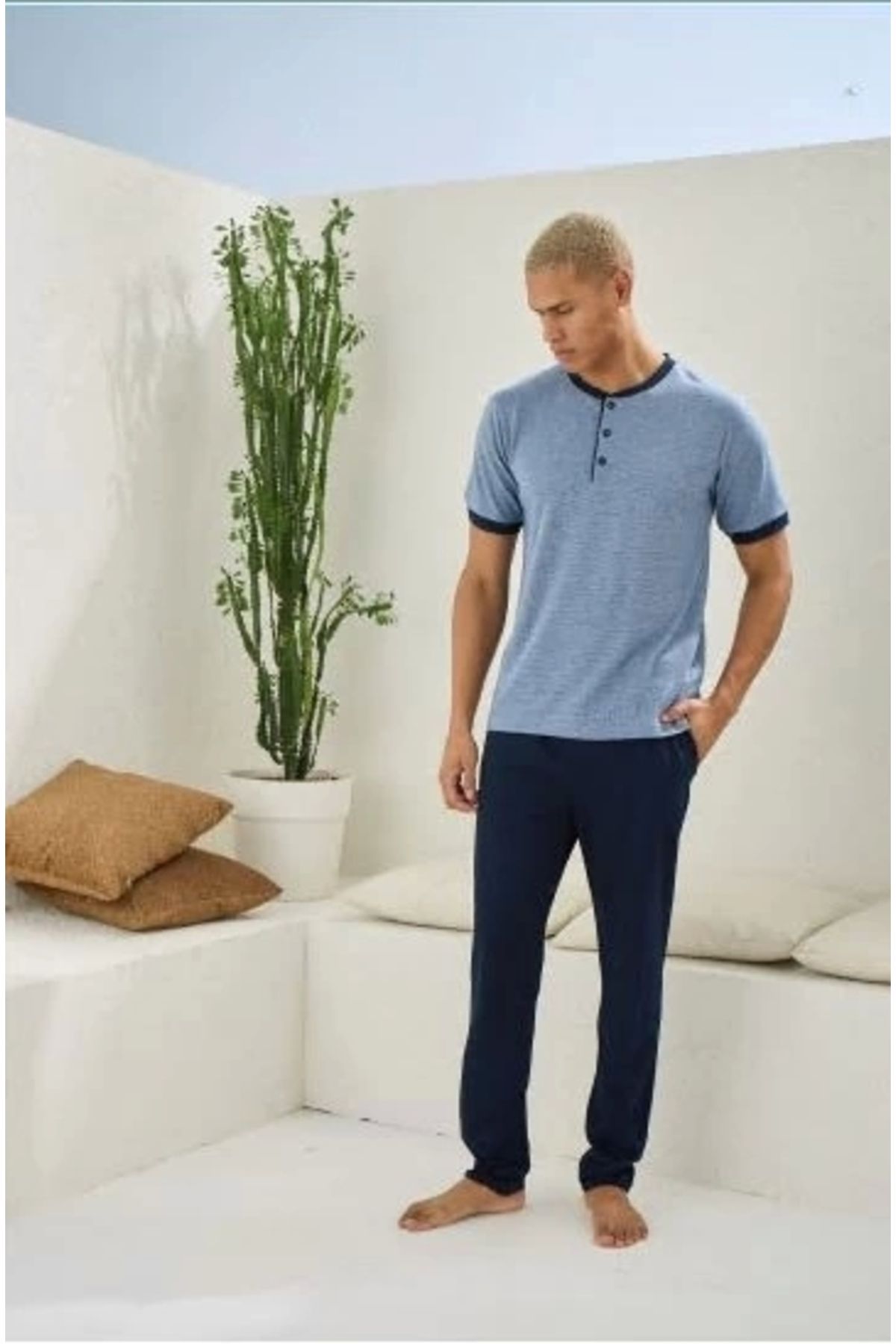 GiyimCity Erkek Midi Yaka Pijama Takım