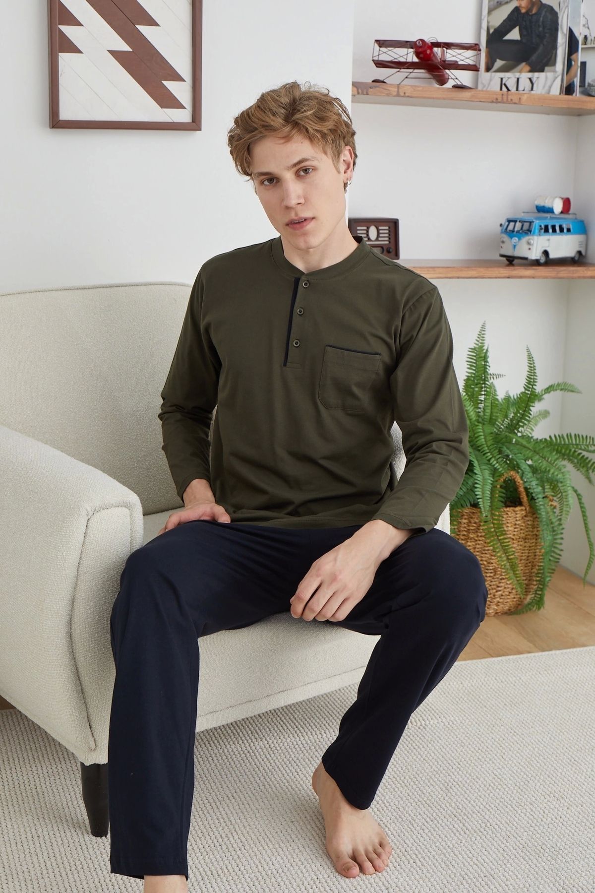 GiyimCity Battal Erkek Midi Yaka Pijama Takımı
