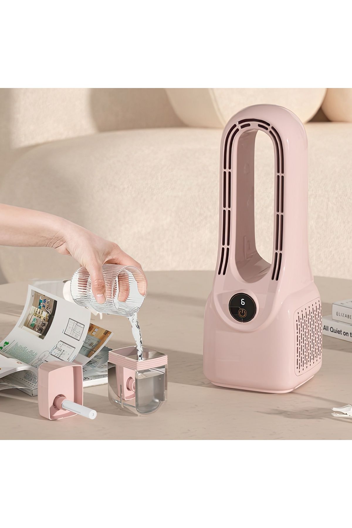 ROXİVA 6 Kademeli Fan Hızı / Ultrasonik Nemlendirici Renkli ışıklı Hazne / 3.000mAh batarya/Vantilatör/Fan