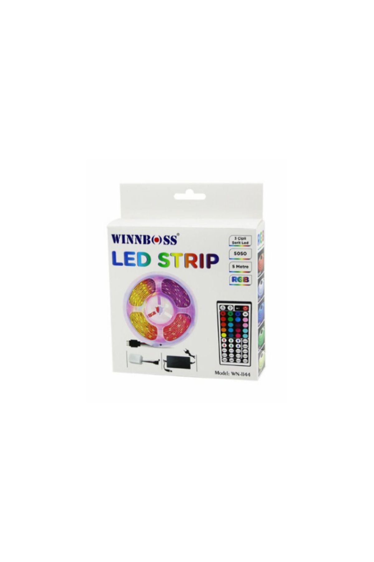 WINNBOSS WN-1144 RGB Şerit LED (5 Metre – 3 Çip – Kumandalı – 5050 SMD – 54 LED/m)