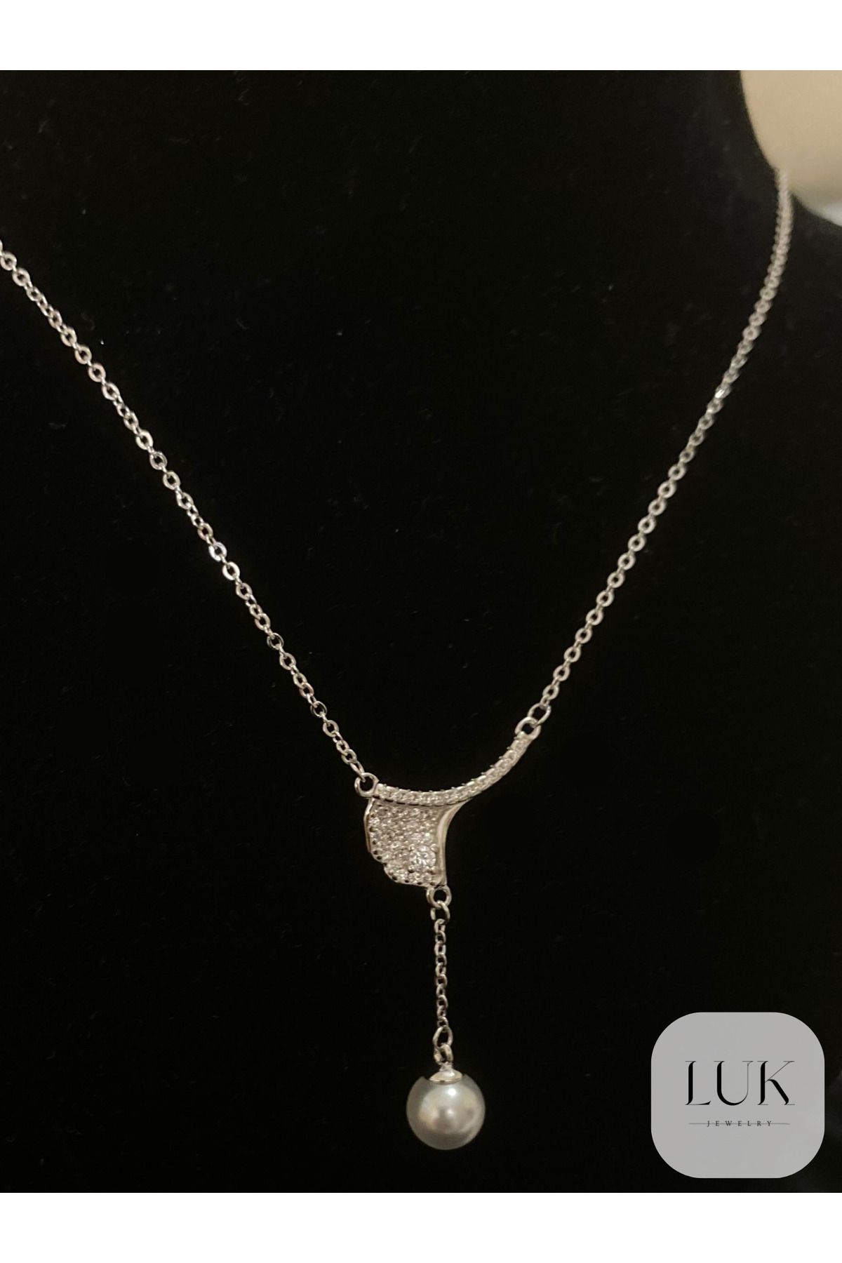 LUK JEWERLY 925 AYAR GÜMÜŞ TAŞLI İNCİLİ KOLYE