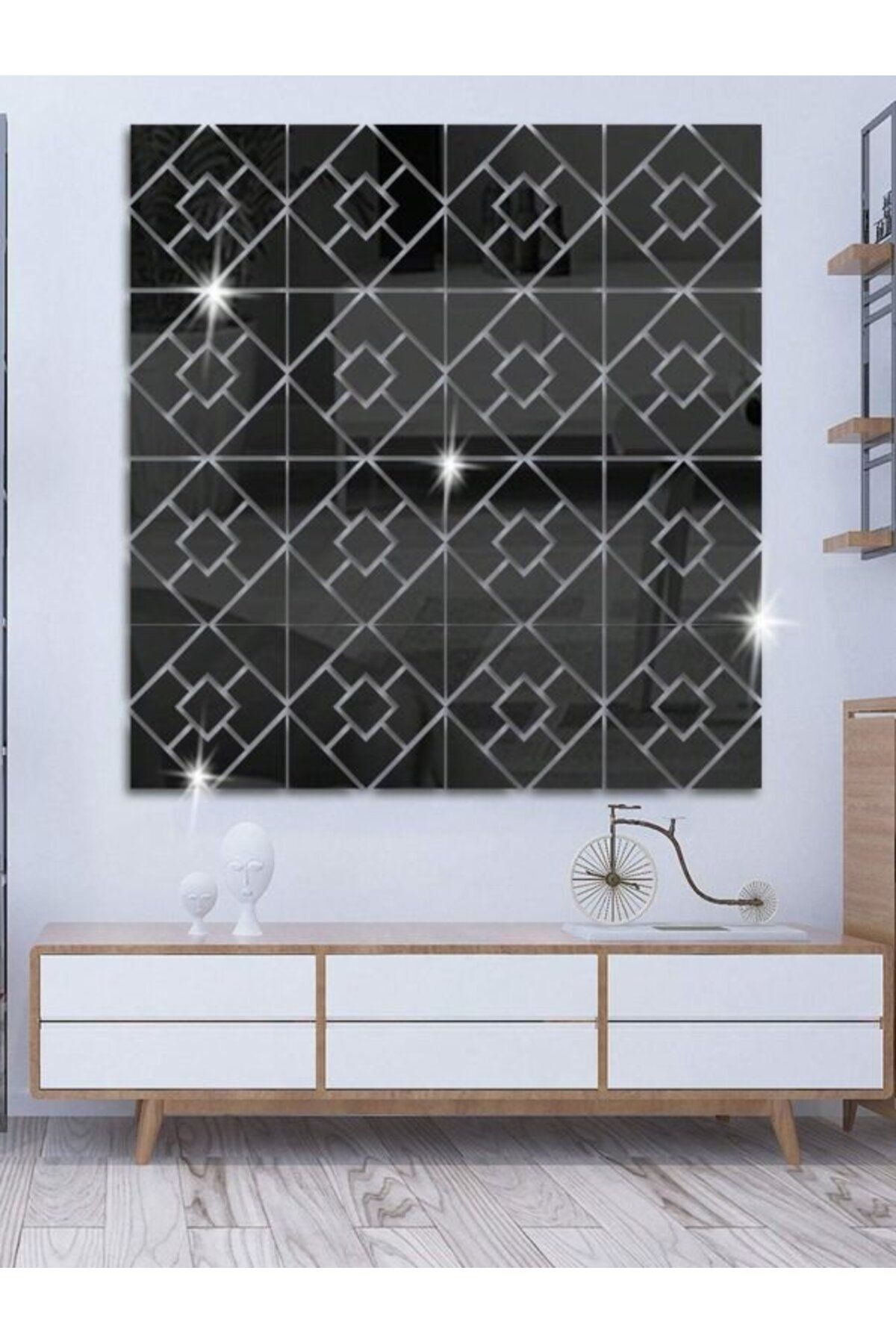Afra Sanat Dekor Geometrik Desenli 3D Pleksi Ayna Seti