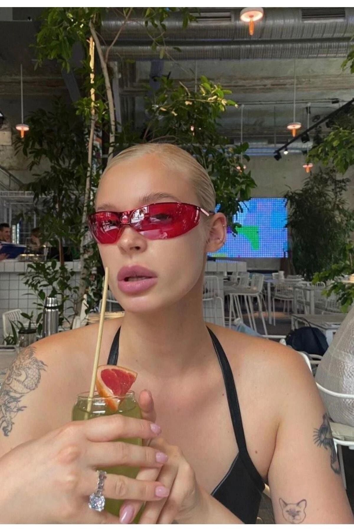 ROSESSO Y2k kadın mor unisex tasarım güneş gözlüğü Uv 400 korumalı