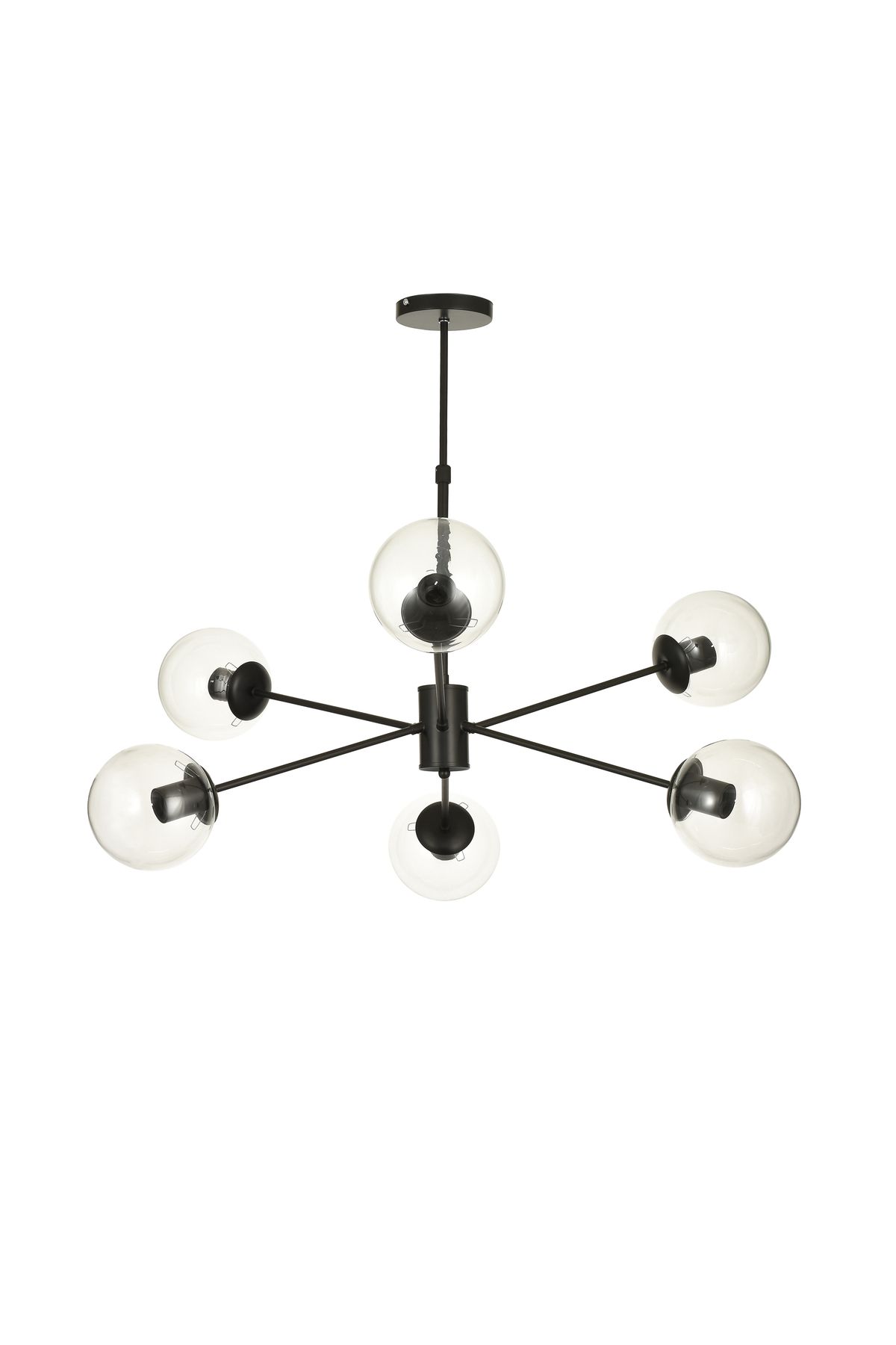 Avizemoda Pinza 6 lı Şeffaf Camlı Salon Oturma Odası Modern Kollu Avize - (Siyah)