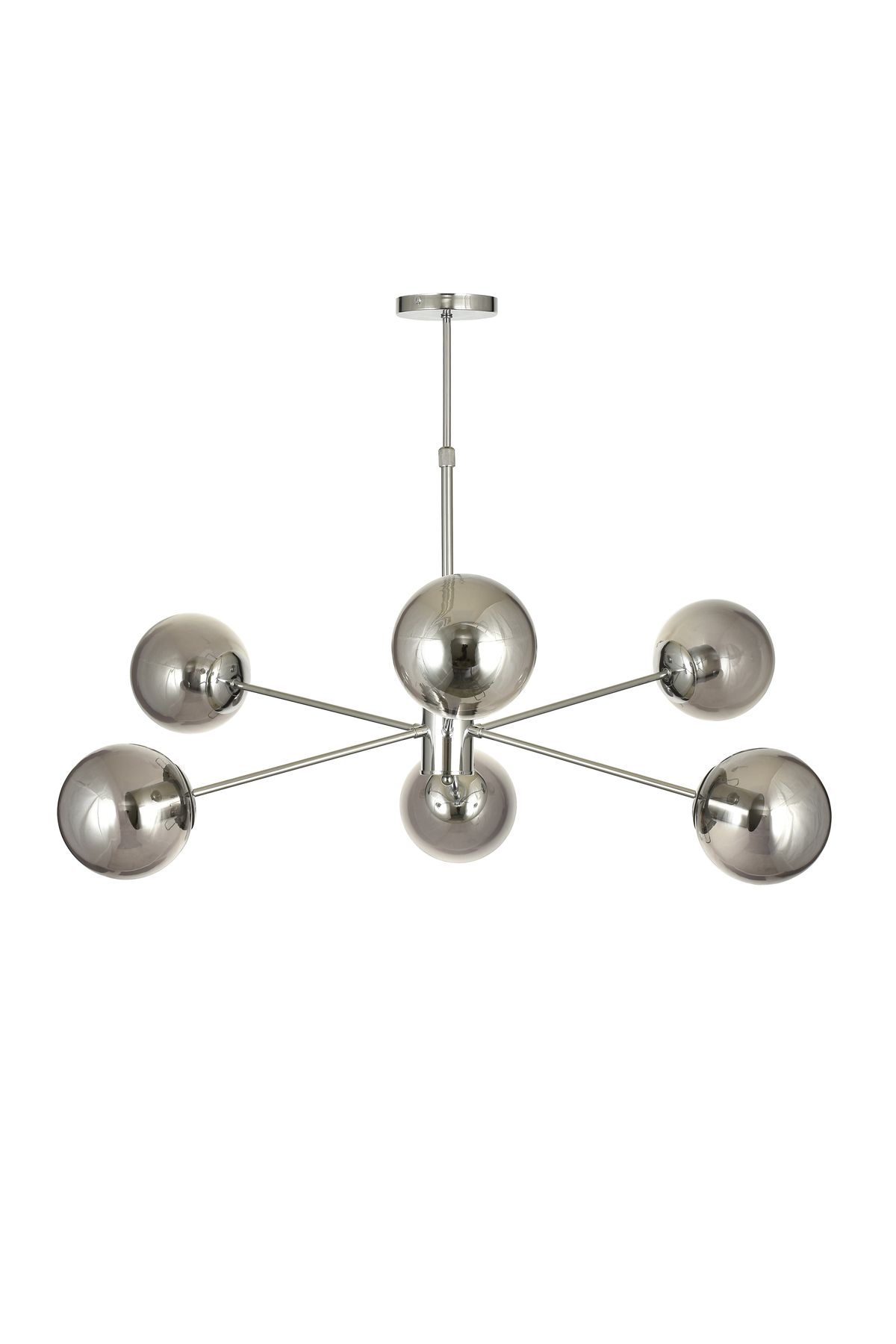 Avizemoda Pinza 6 lı Füme Camlı Salon Oturma Odası Modern Kollu Avize - (Krom Kaplama)