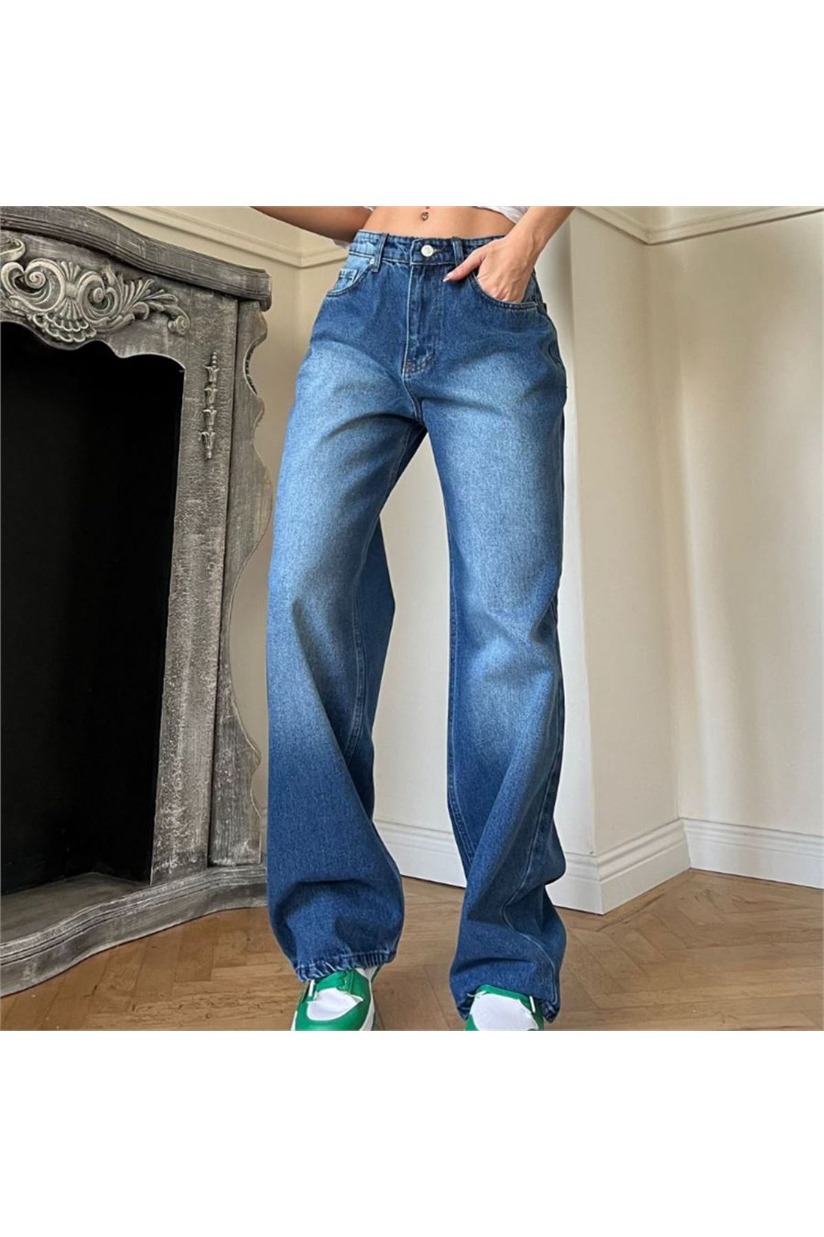 Karakedi Mavi Taşlanmış Vintage Yıkamalı Kot Unisex Pantolon