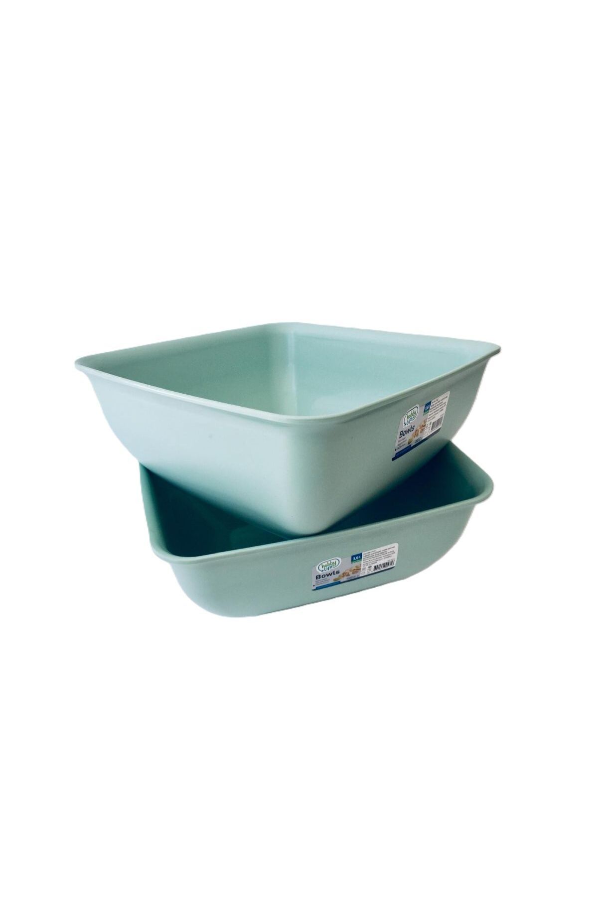 HOBBY LİFE 2'li Büyük Boy Bowls Kare Kase 3,8 Litre & Su Yeşili-Bpa Free