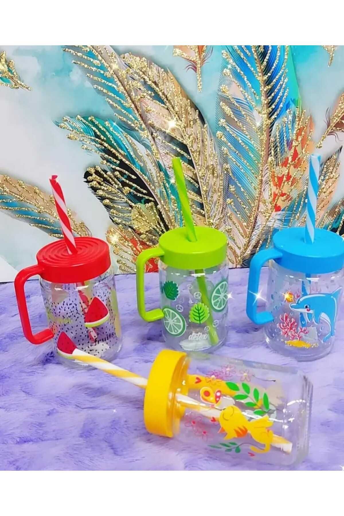 Herevin 4 lü 370 Cc Desenli Pipetli Kulplu Cam Bardak / BPA Free