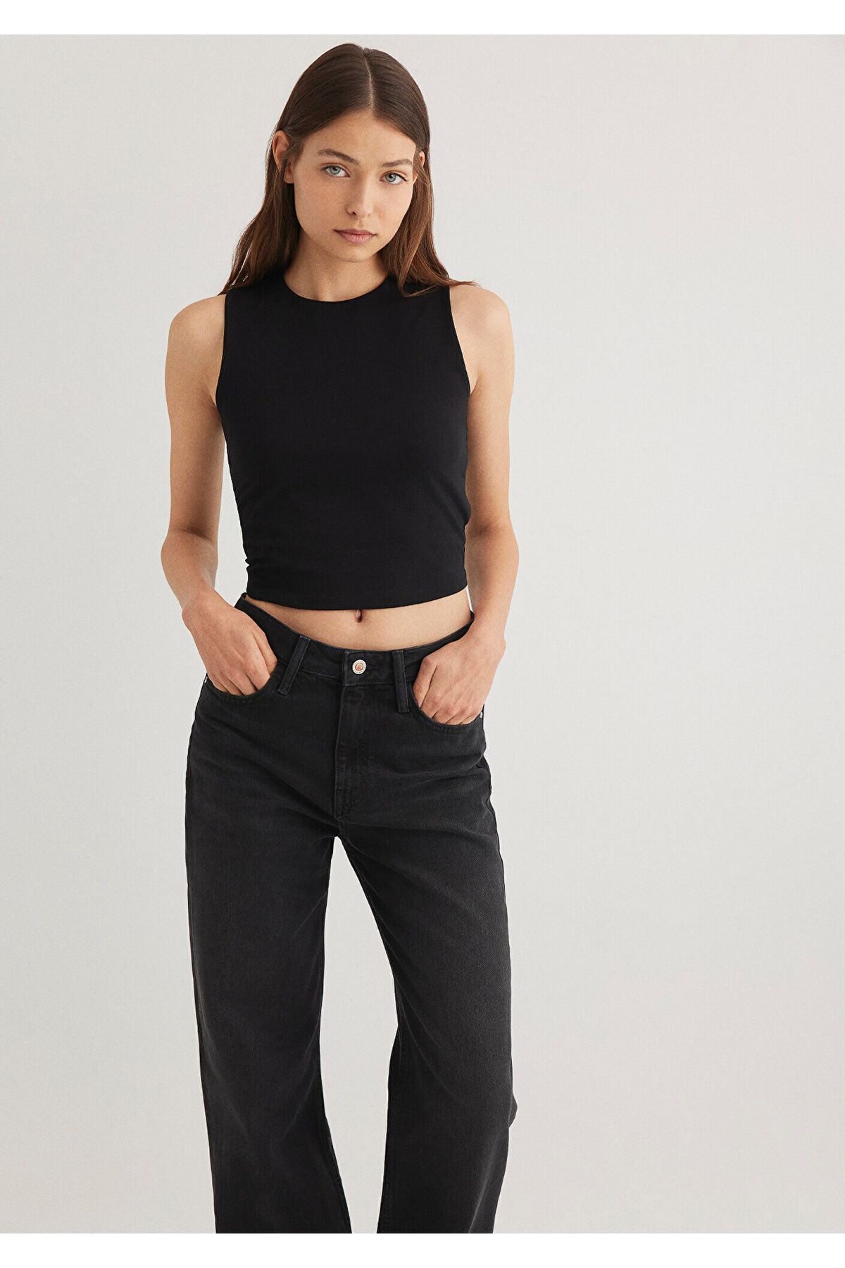 Mavi Czarny Top Z Dekoltem Halter, Krótki, -900 Kobieta - XS