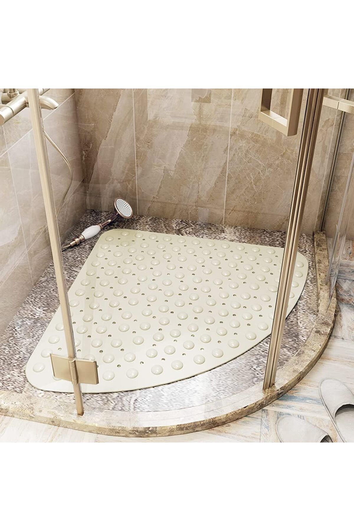 Sea Home Banyo Paspası Köşe Duş Vantuzlu Gider Delikli Kaymaz Köşe Duş Ve Küvet Için Latte 54x54 Cm M-162