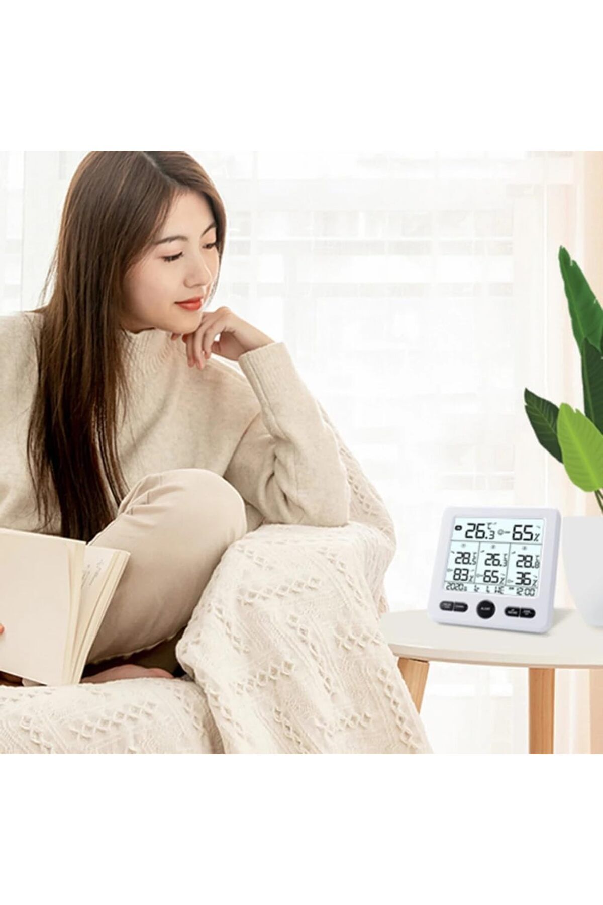 fulina-Indoor digital thermometer, LCD display, 3 placement methods, with humidity display, white 5