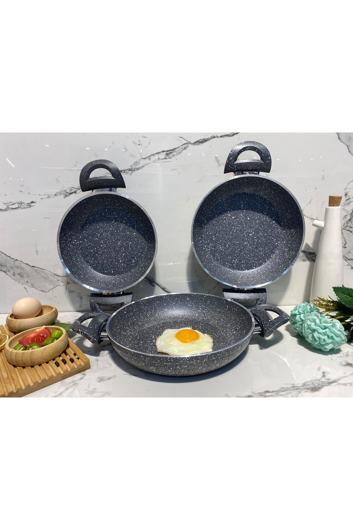 Elvira Granit 3 Parça Sahan Set (18-20-22 Cm)