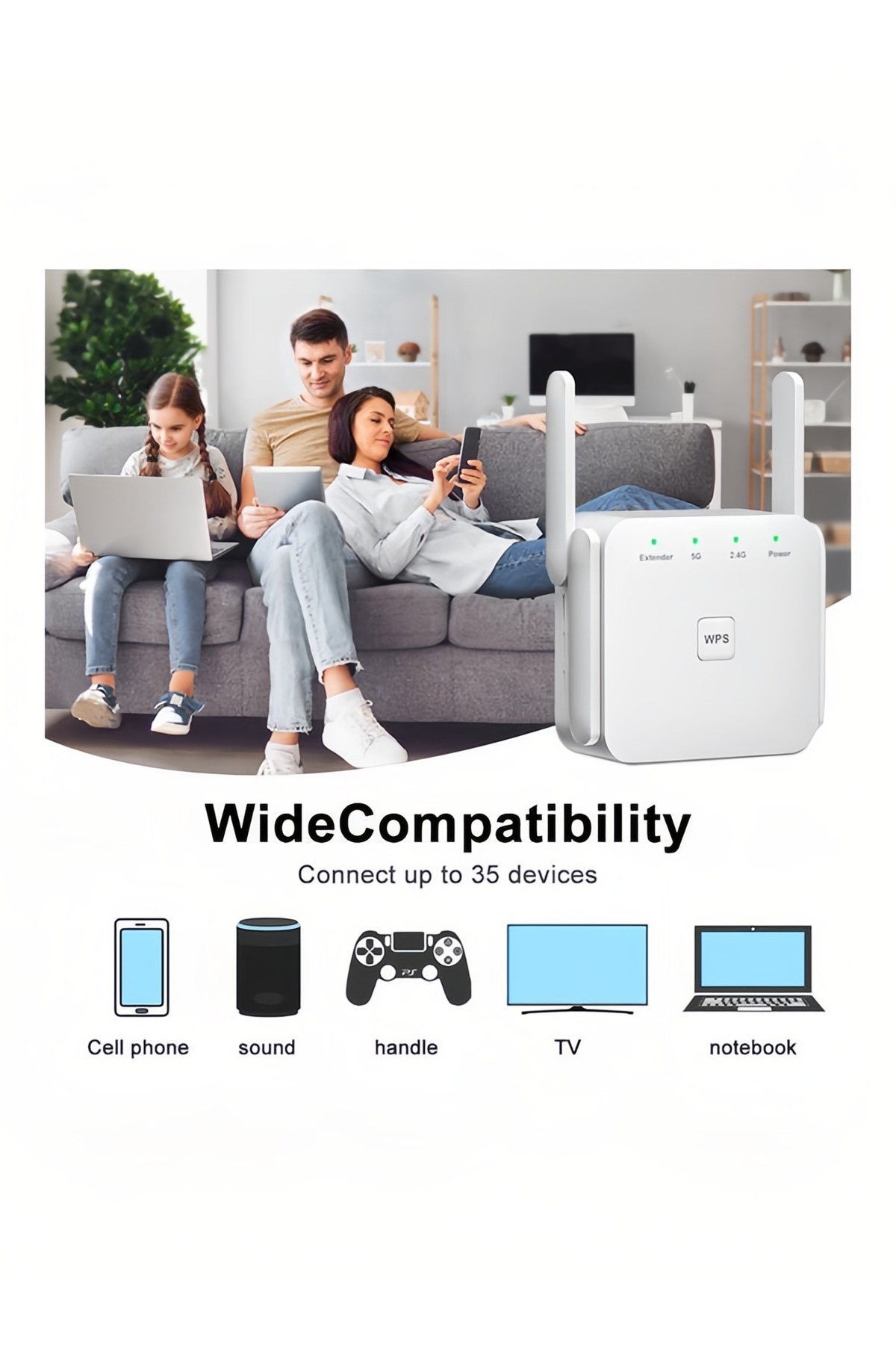 fulina-Wifi Booster, Dual-Band 2.4ghz, With 4 Antennas, Extends Signal 10 Meters, Suitable for Home Use 2