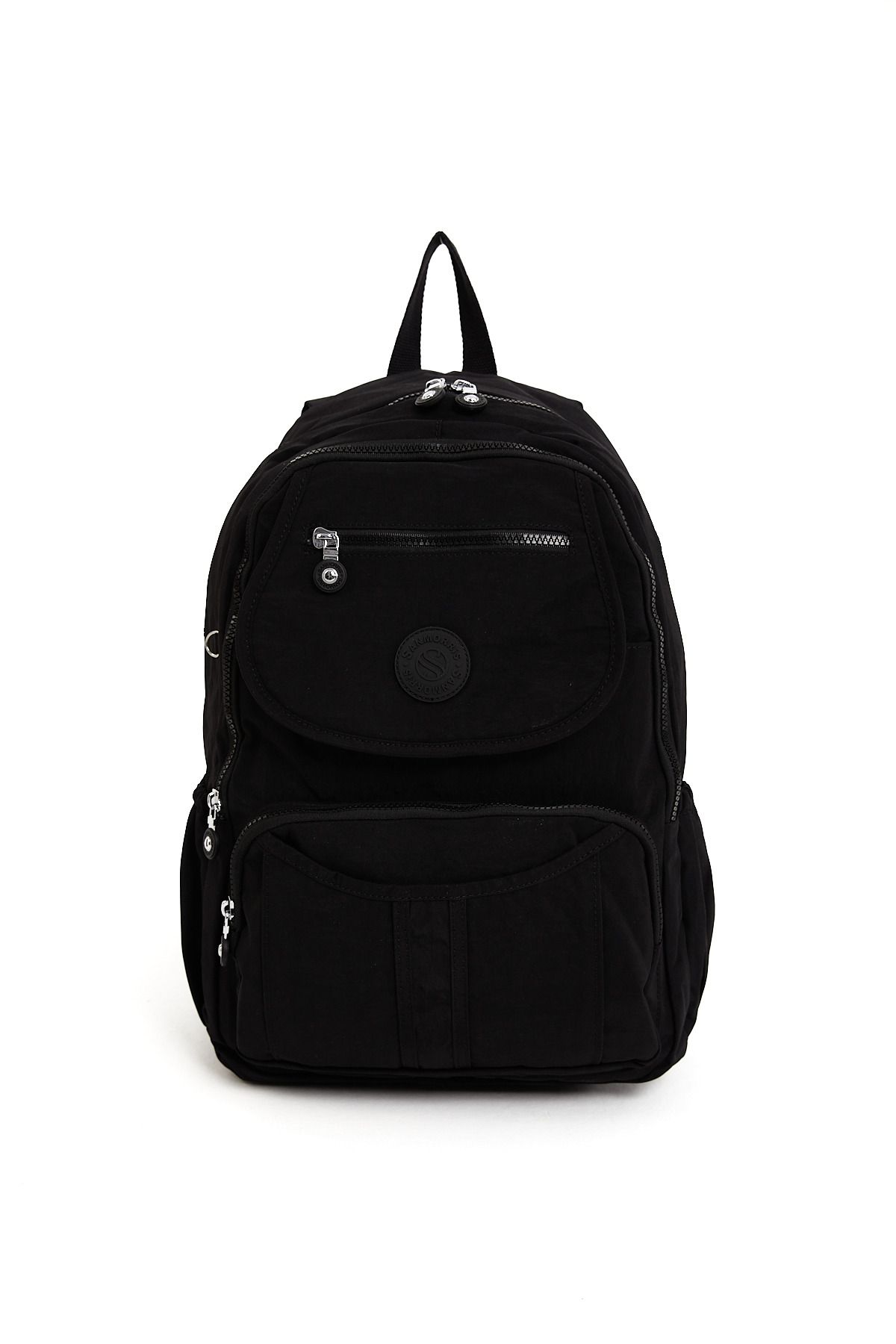Sanmorris 3061 Unisex Suya Dayanıklı Krinkıl Kumaş Çok Gözlü Laptop Okul Ve Sırt Çantası Siyah