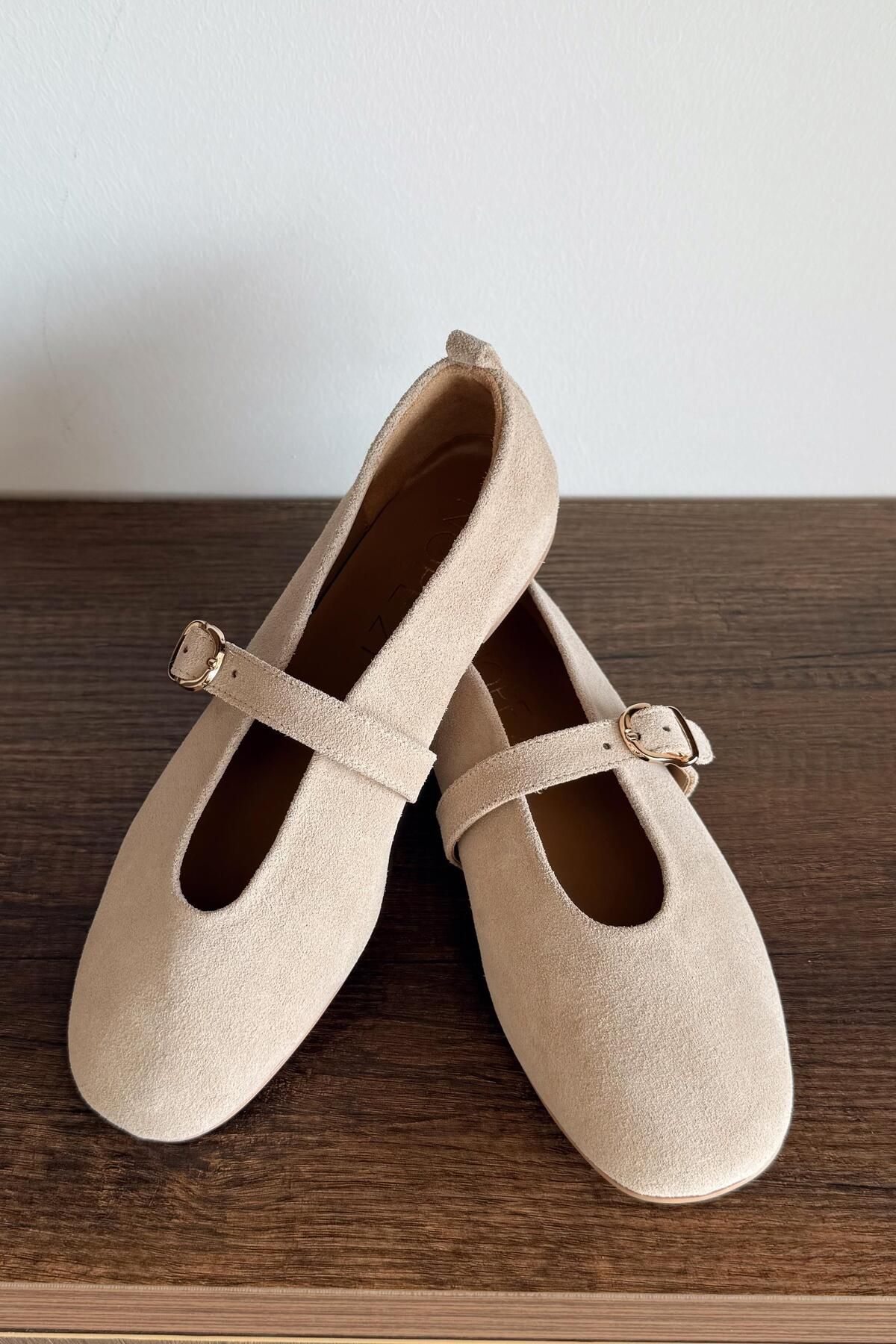 nope21shoess Verona Bej Süet Hakiki Babet