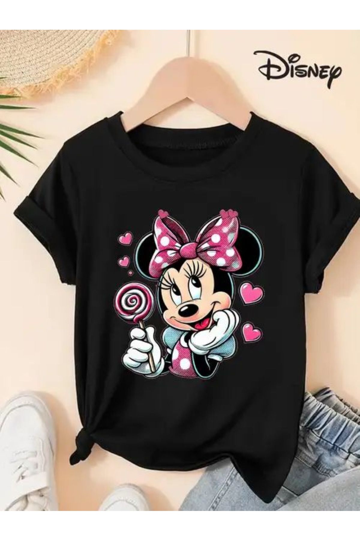 aynewmoda Kısa kollu, yuvarlak yakalı tişört, Mickey Mouse baskılı tişört