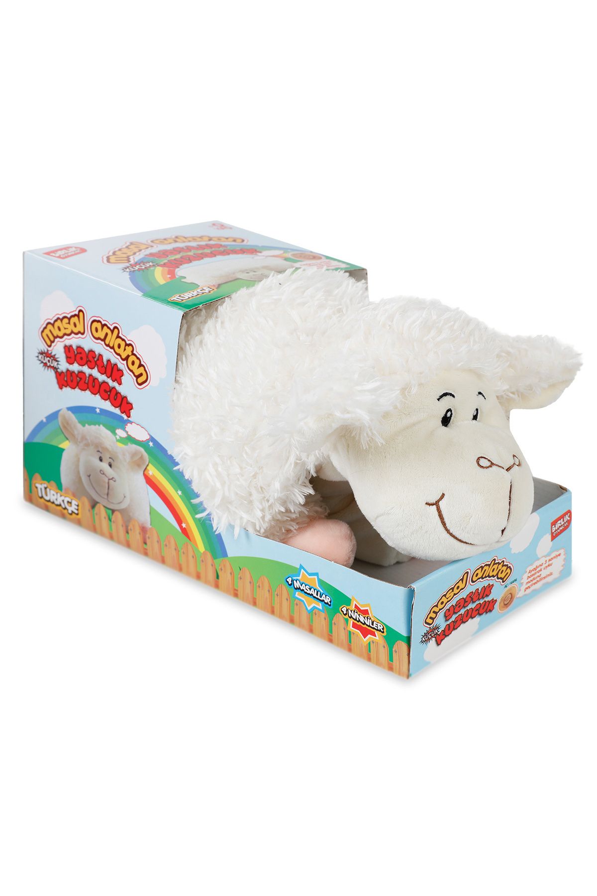 Shem Türkçe Masal Anlatan Peluş Yastık Kuzucuk - 23 cm 4 Masal Ve 4 Farklı Ninni Söyleyen Yastık Kuzucuk