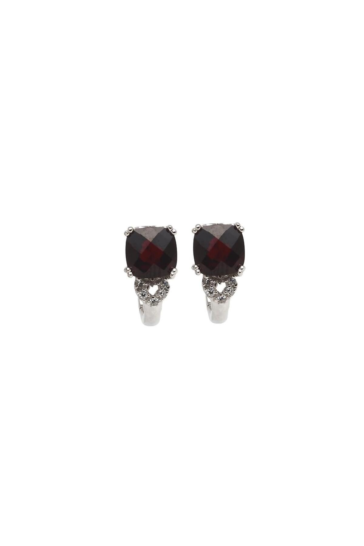 GÜMÜŞ DÜNYASI 925 AYAR Gümüş Rodyum Kaplamalı Atom Beyaz Zirkon ve Kare SMOKY QUARTZ Taşlı Kadın KÜPE