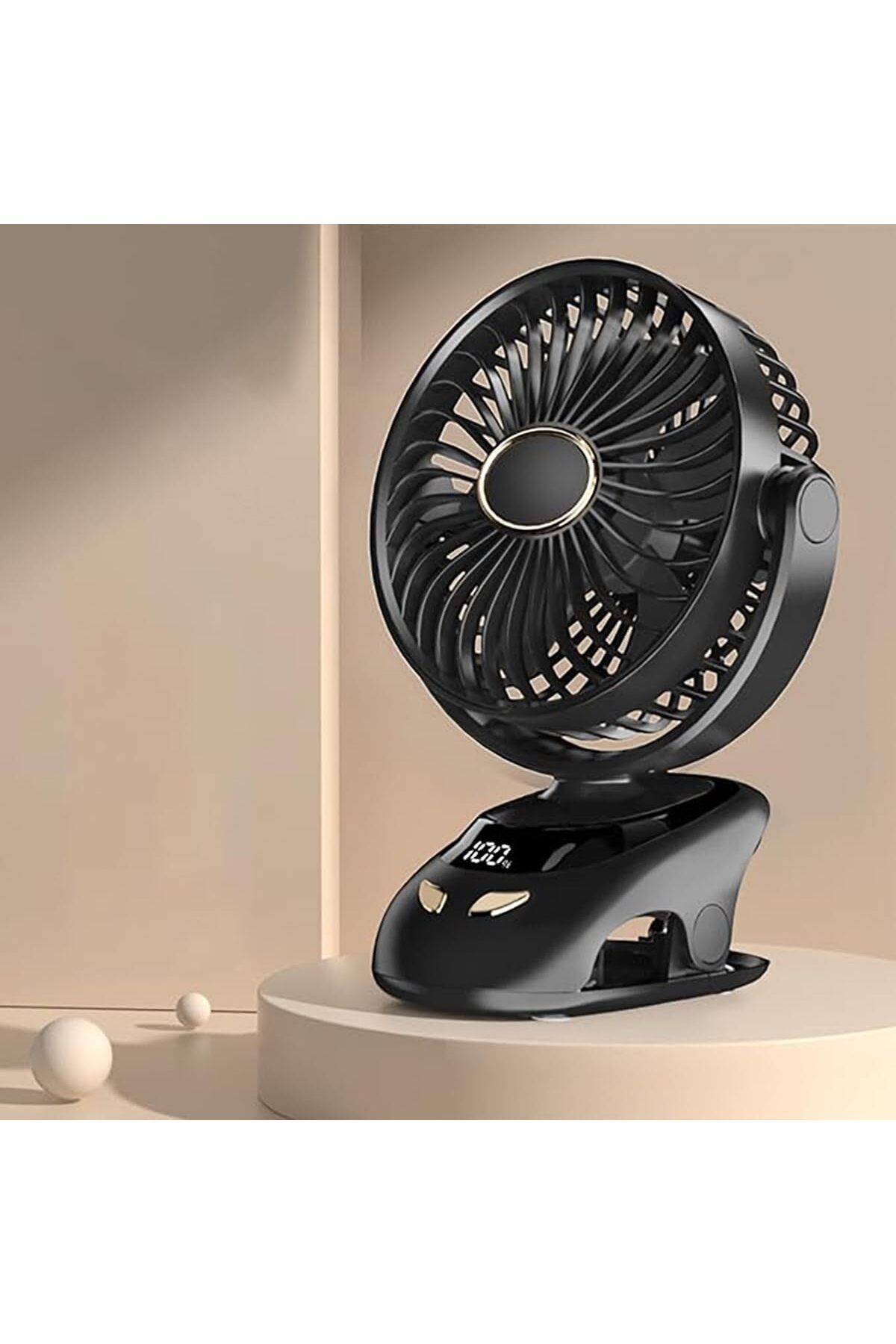 fulina-Portable compact clip-on fan, rechargeable, with LED display, 5 silent settings, 360° rotation 1