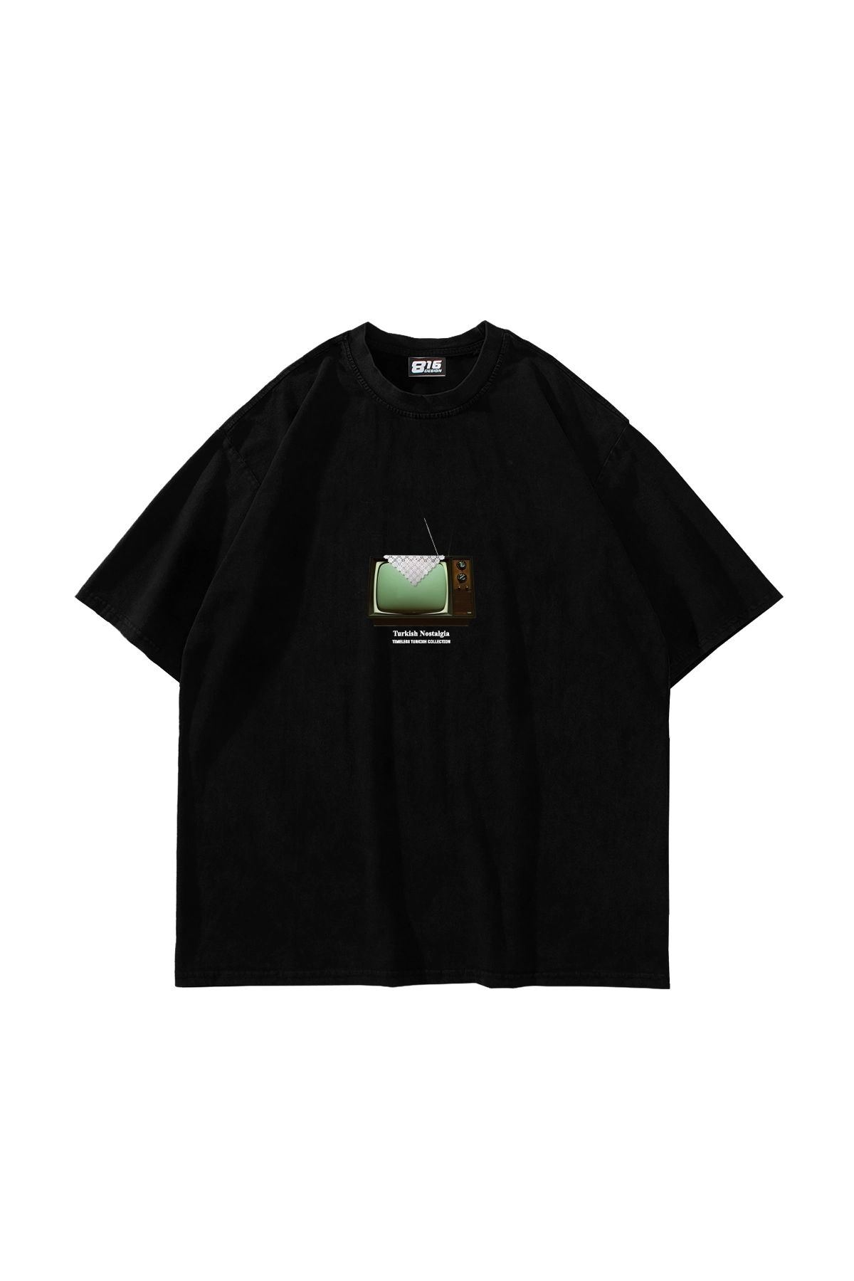 Sekizbiraltı Turkish Nostalgia Baskılı Oversize Unisex Siyah Tshirt