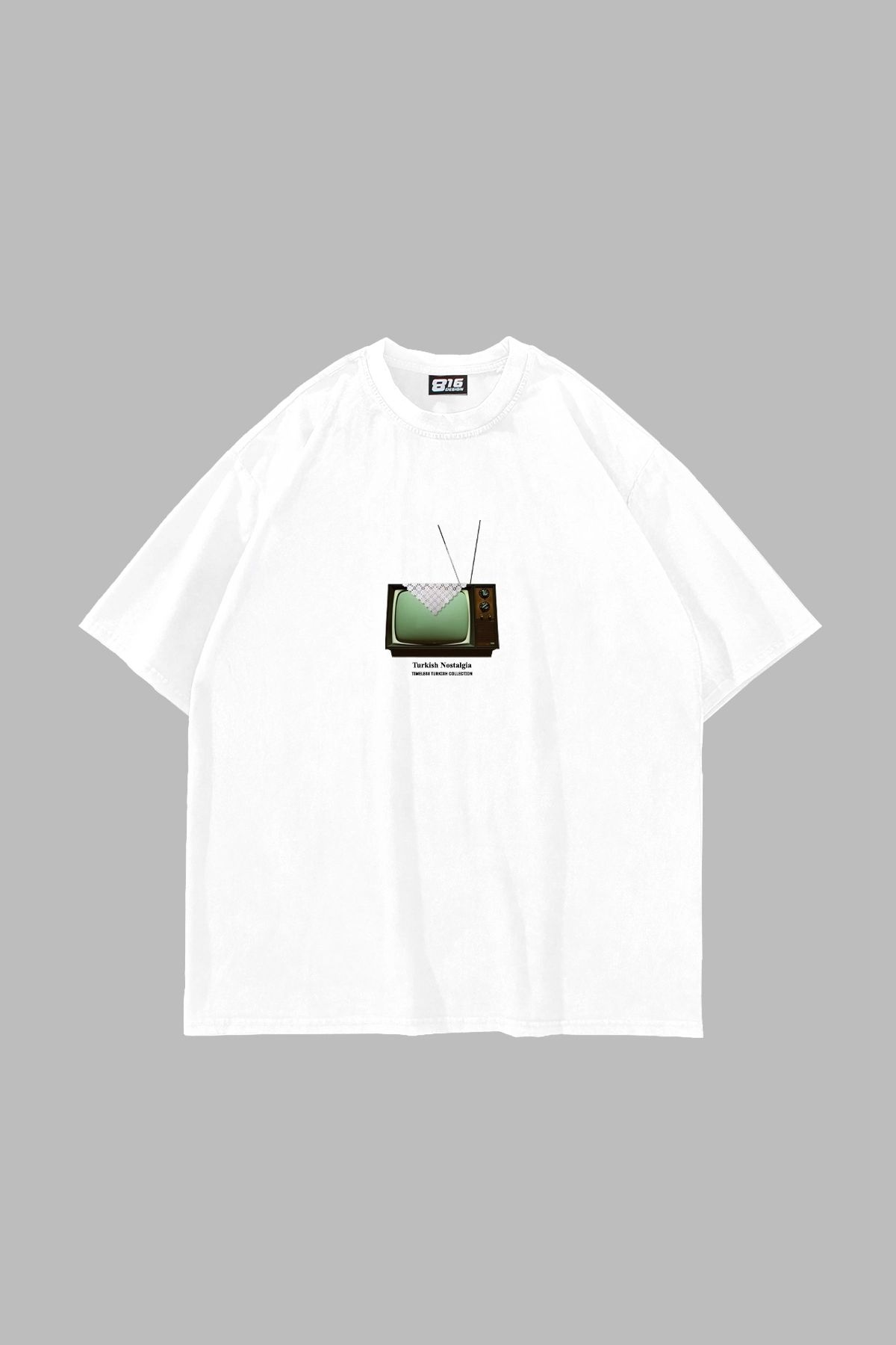 Sekizbiraltı Turkish Nostalgia Baskılı Oversize Unisex Beyaz Tshirt