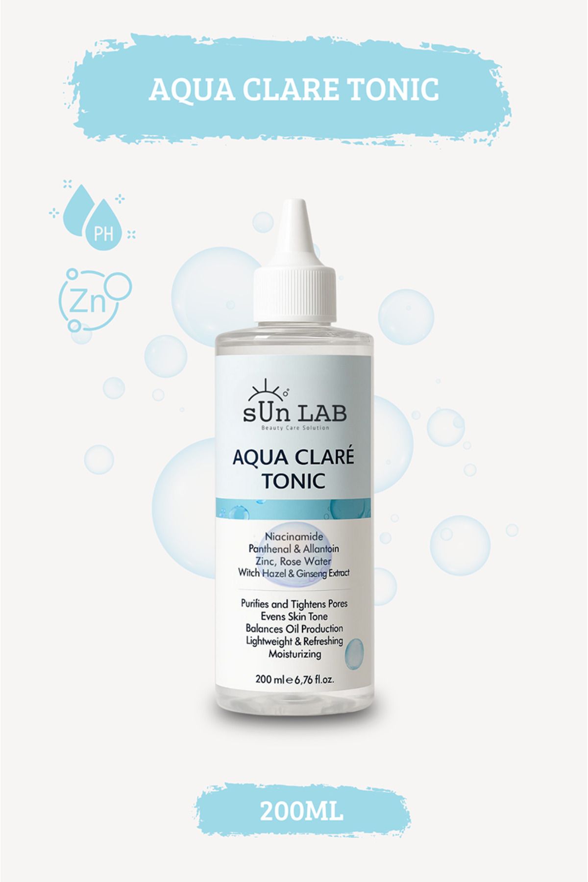 sun lab beauty care solution Canlandırıcı Ve Gözenek Sıkılaştırıcı Tüm Ciltler İçin Niacinamide, Ginseng Tonik 200ml