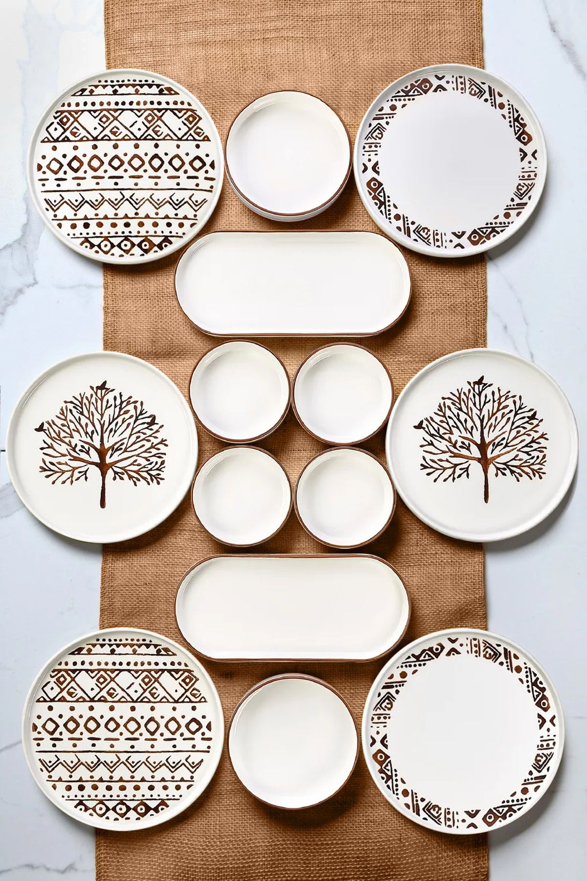 Kitchen Life 14 Parça 6 Kişilik Hayat Ağacı Stackable Kahvaltı Takımı - Kahvaltılık Sunum Tabağı