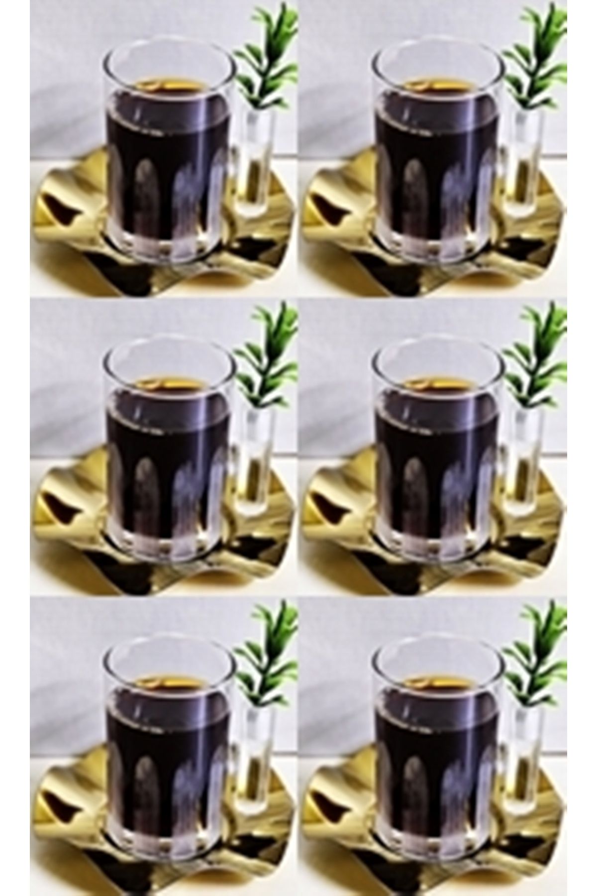 DECOSTYLE Gold çelik tabaklı 18 Parça Modern Cam Çay Ve Kahve Bardak Seti