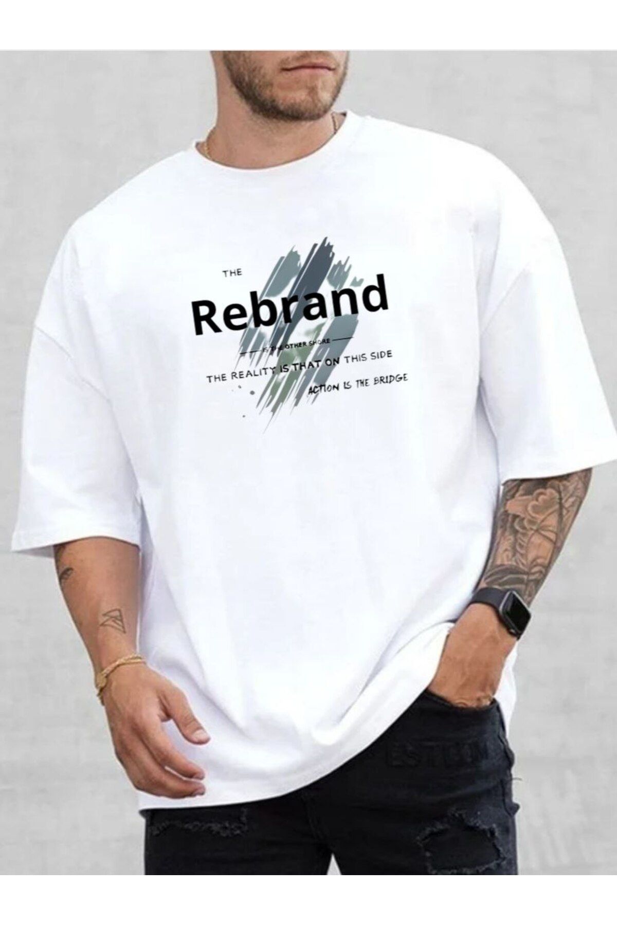 REBRAND Baskılı T-shirt spor Unisex Oversize