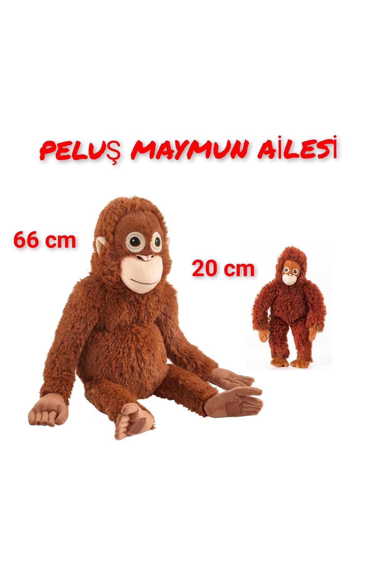 IKEA Maymun Ailesi Oyuncak Seti (Uzunluk: 66 cm ve 20 cm) İkea 2'li Set Yumuşak Oyuncak Kahverengi