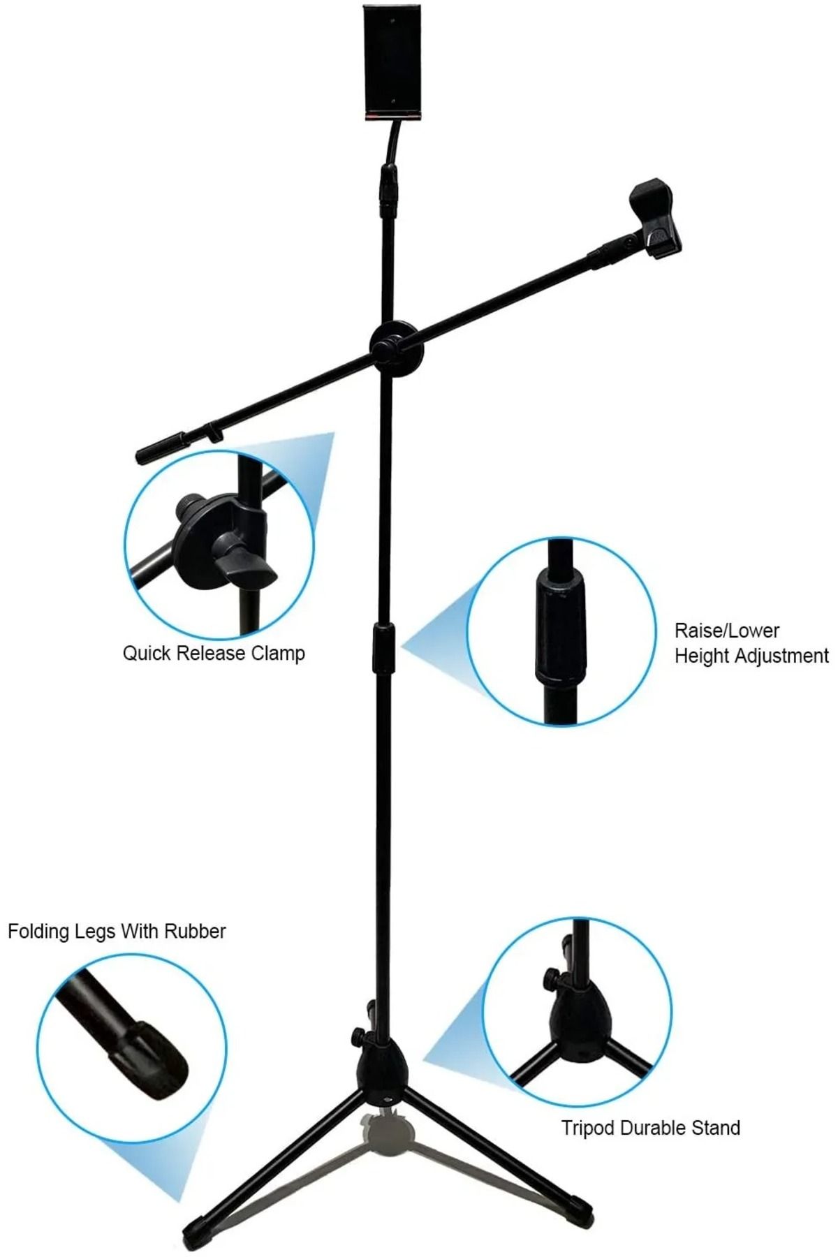 Coverzone-190cm Max Length 2in1 Stand for Microphone and Tablet Foldable Angle Adjustable - Model 103Sp 5