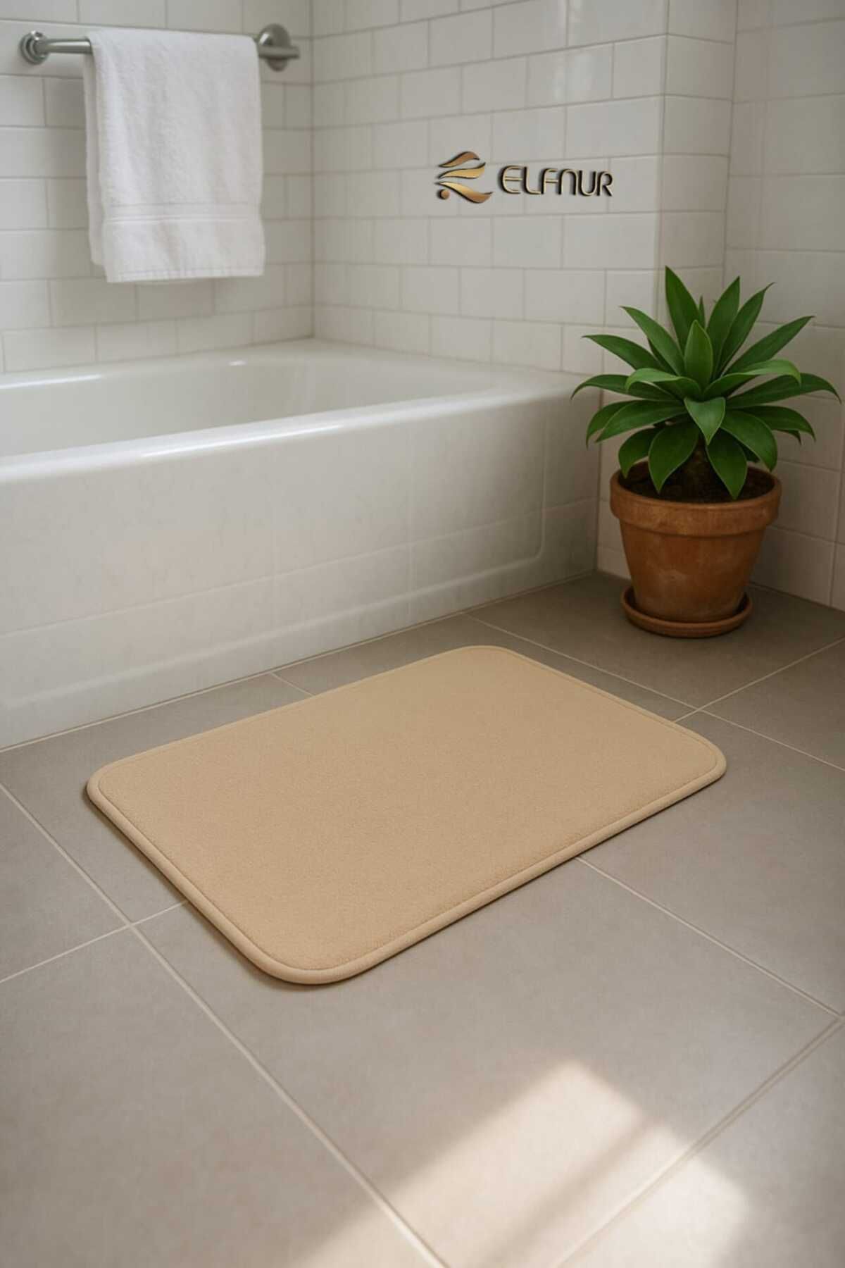 elfnur 1 Adet ) 40*60 Cm Şık Tasarım Banyo Paspası Kaymaz Tabanlı Su Emici Yapı Kare