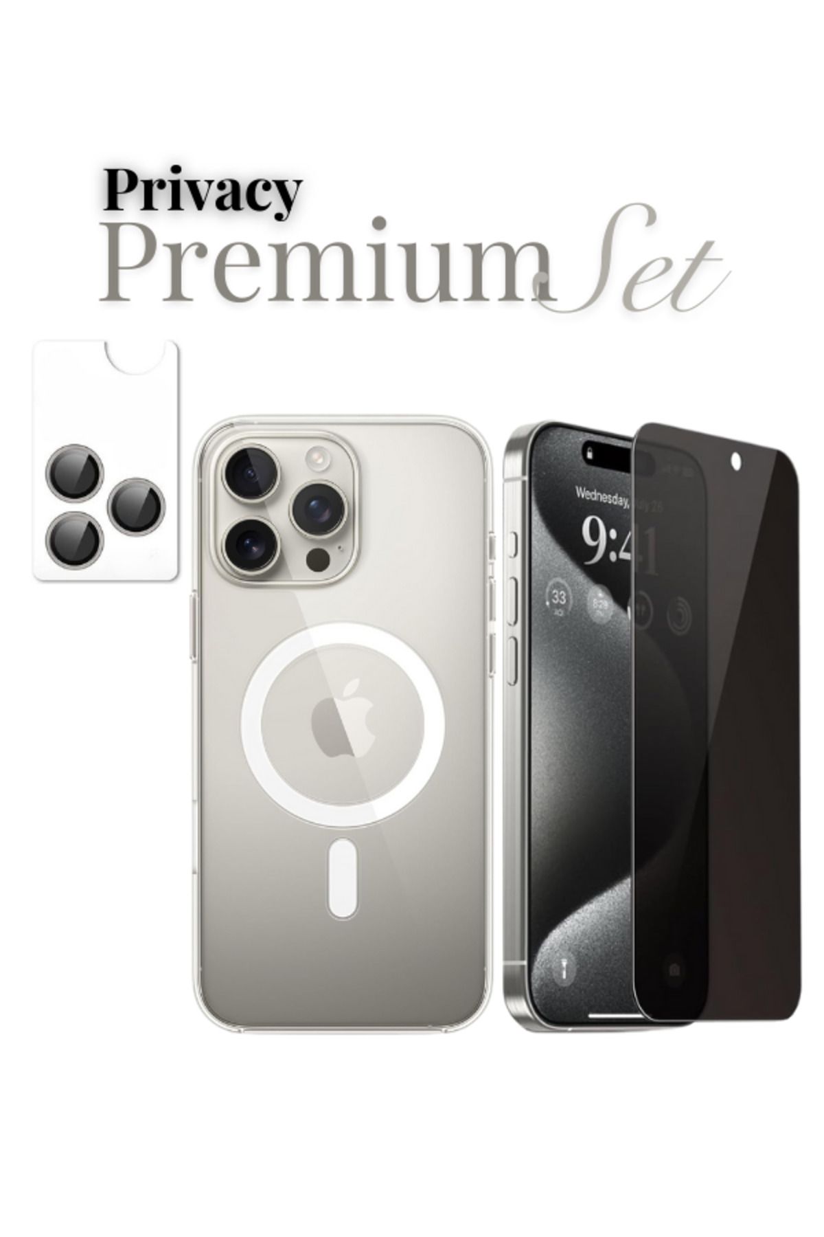 EVAX (HY-PREMIUM SET) 16 Pro Max Uyumlu Armor Hayalet Ekran Koruyucu+(IC) MagSafe Kılıf+Armor Lens Koruma