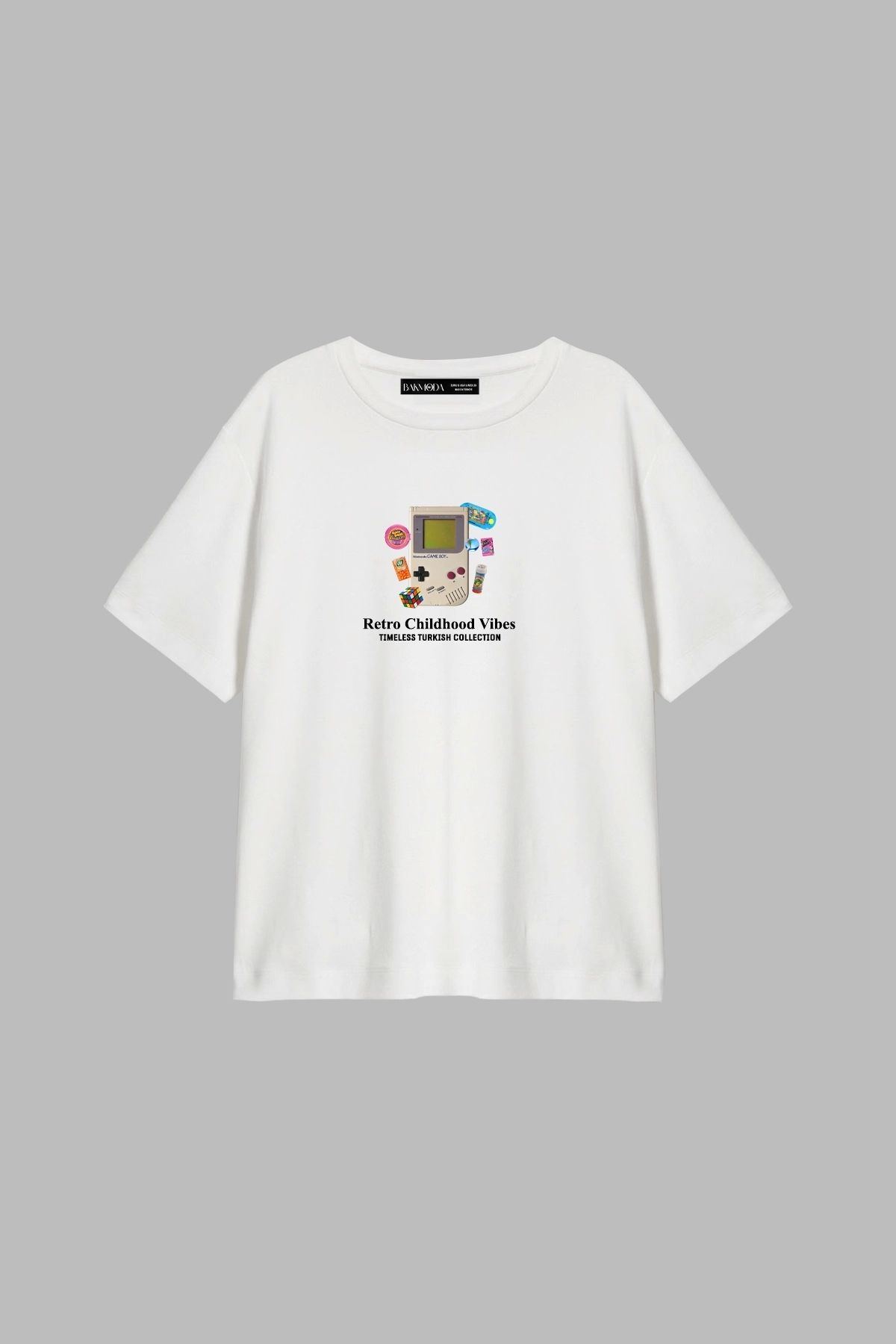 CİNEMA MODA Retro Childhood Vibes Baskılı Relaxed Fit Beyaz Kadın Tshirt