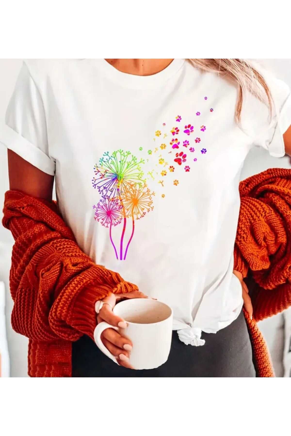 Panda Baskı Tekstil Pembe Çiçek Baskılı Özel Tasarım Oversize Tshirt