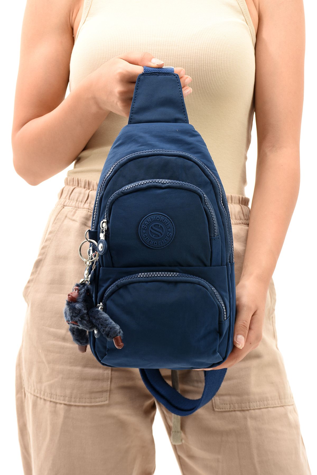 Sanmorris 3018 Unisex Kırinkıl Kumaş Siyah Renkli Suya Dayanıklı Çapraz Askılı Omuz Ve Göğüs Çantası Lacivert