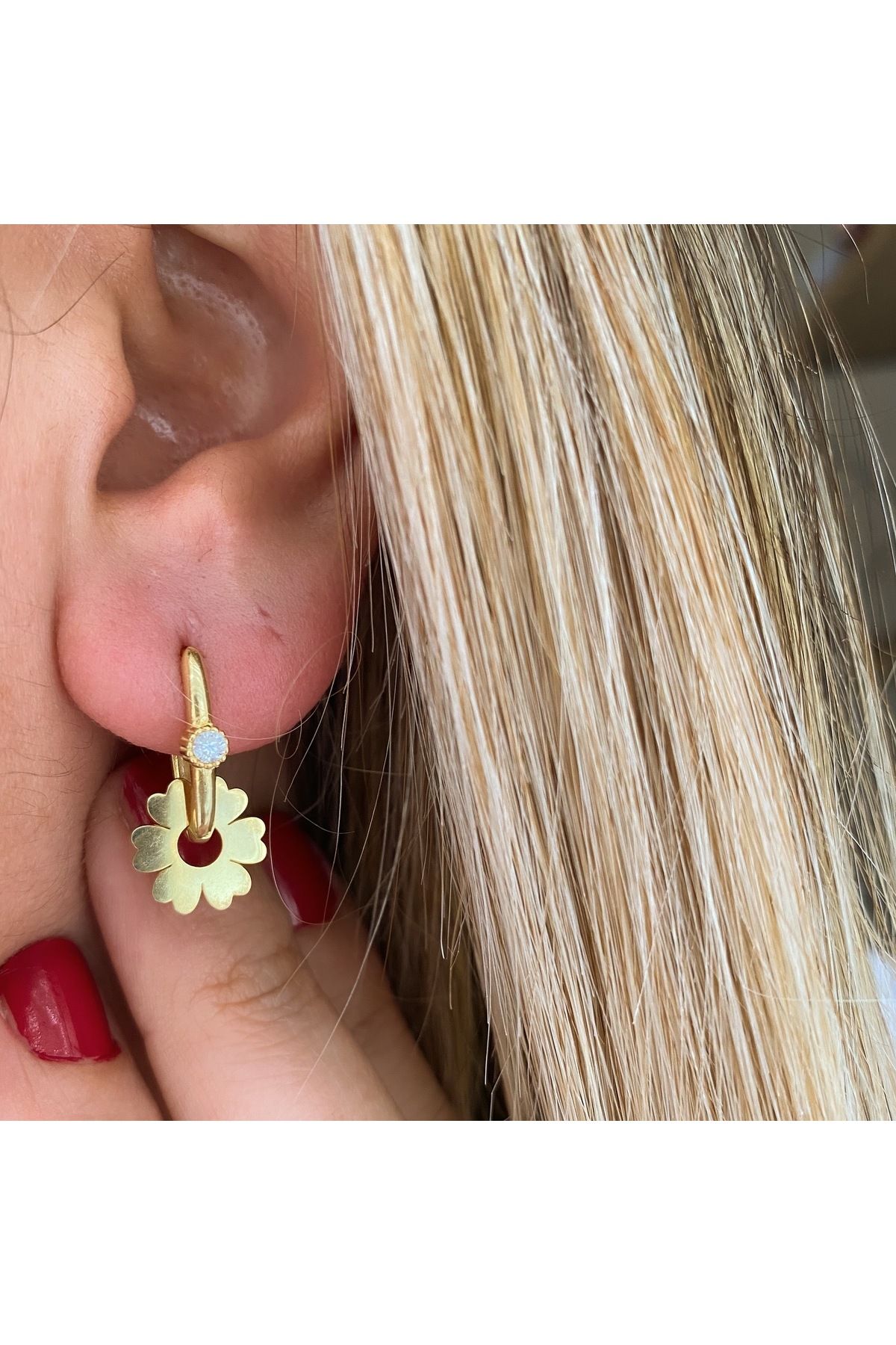simurg jewellery Beyaz Taşlı Gümüş Göçmen Küpe