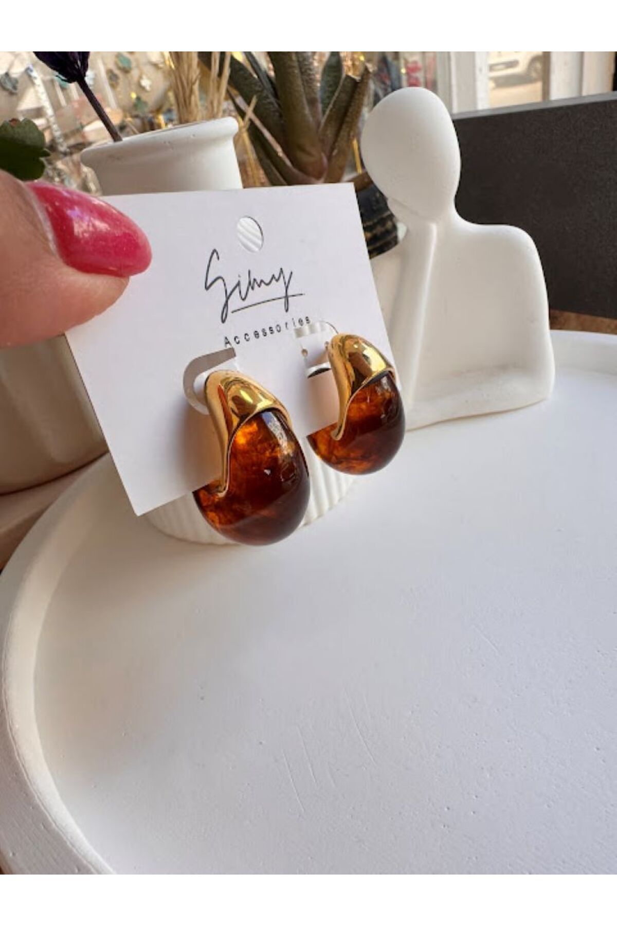 simy accessories Çelik Kahverengi Salyangoz model küpe