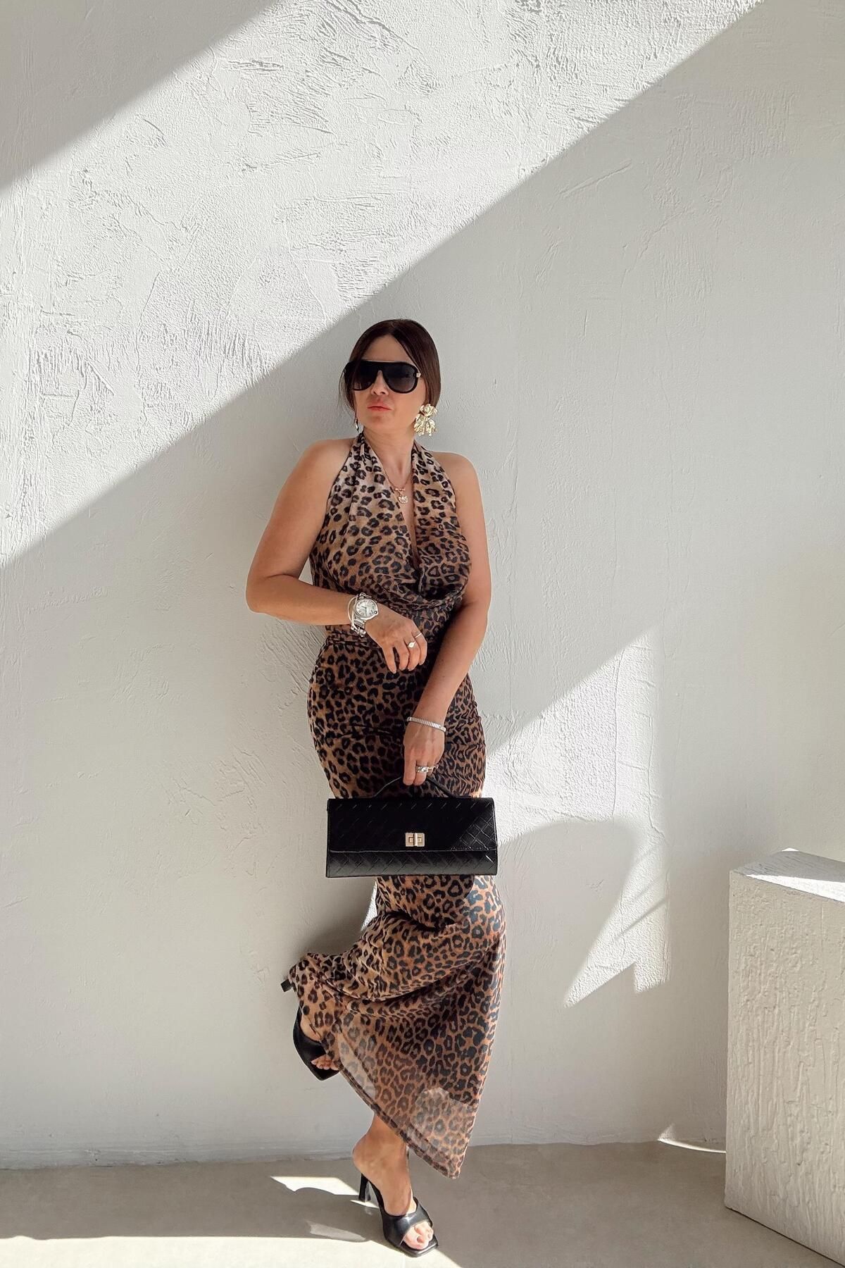 ELVAN TOLON Leopar Degaje Elbise