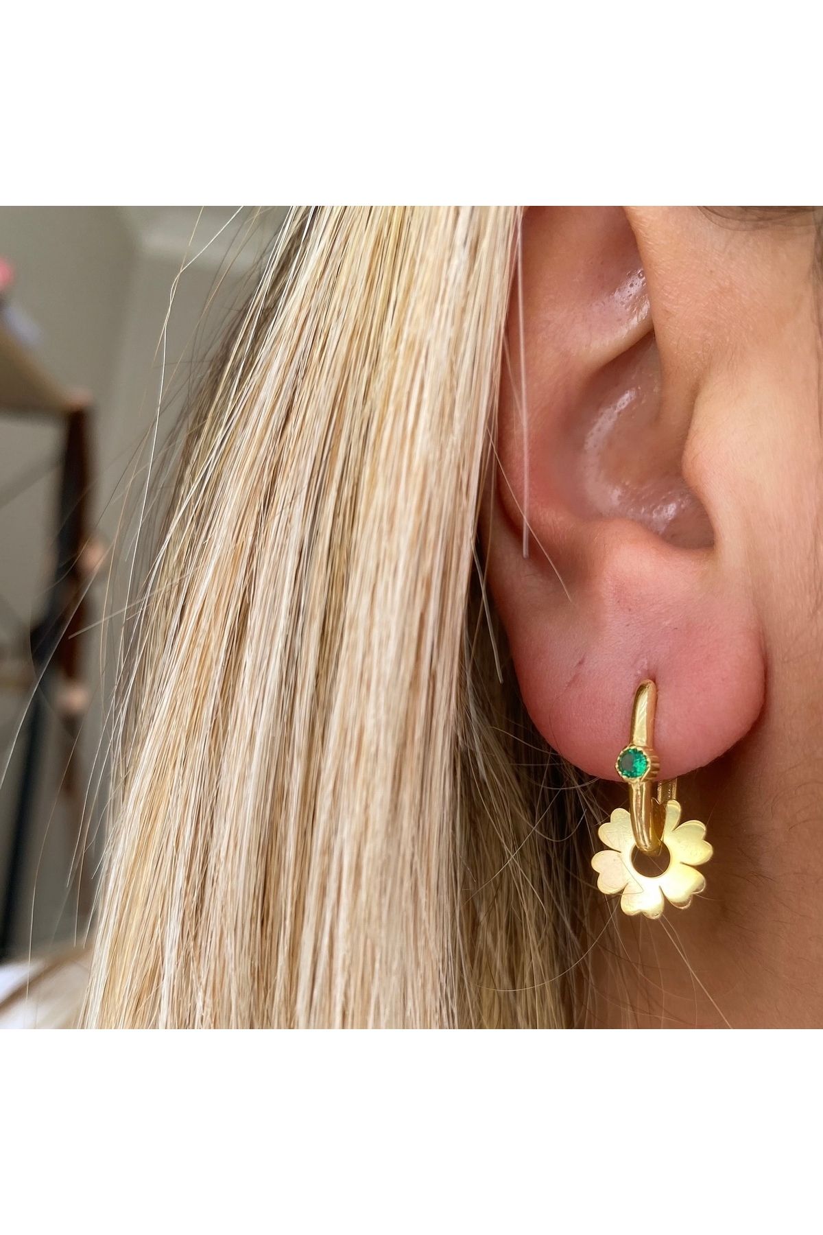 simurg jewellery Yeşil Taşlı Gümüş Göçmen Küpe