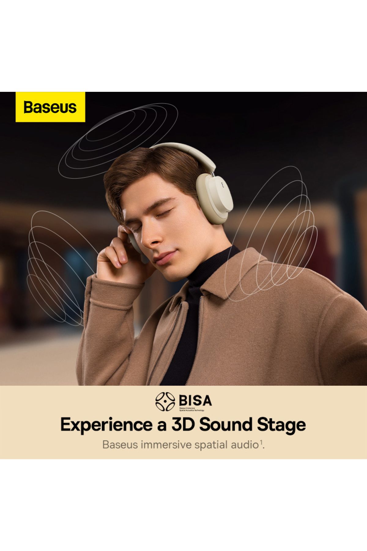 Baseus-BASEUS Bowie D05 Wireless Bluetooth Headset Foldable HiFi Stereo Music Headphone - Creamy White 3