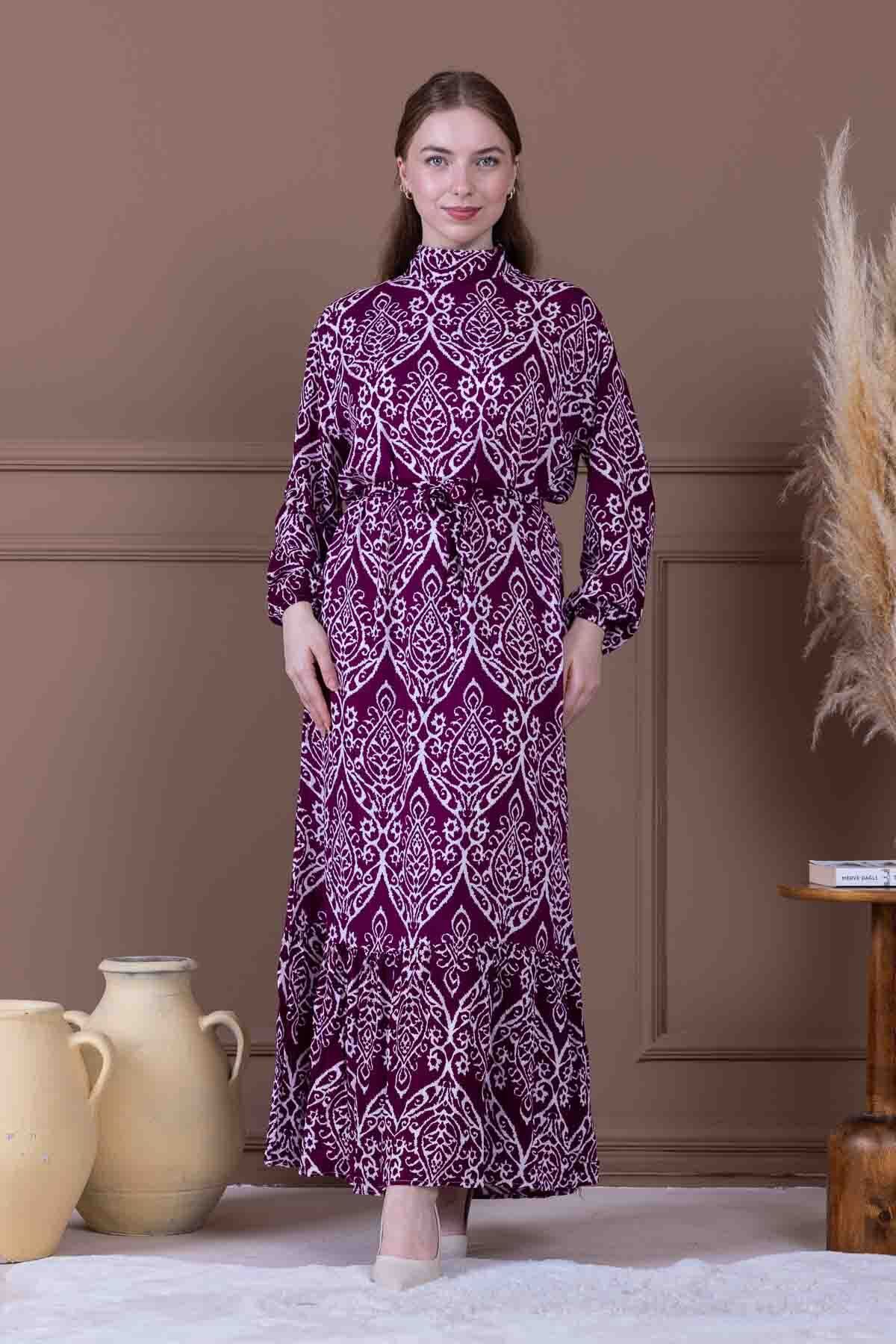 Meşe Moda mor desenli elbise