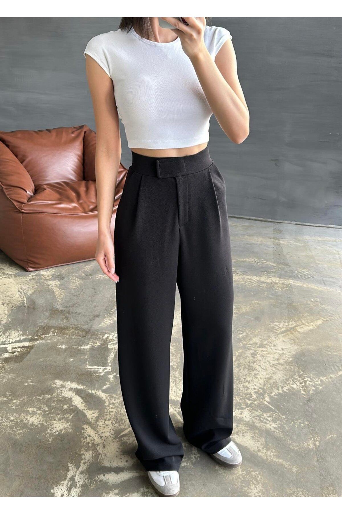 Rift Jeans Cırtlı Palazzo Pantolon