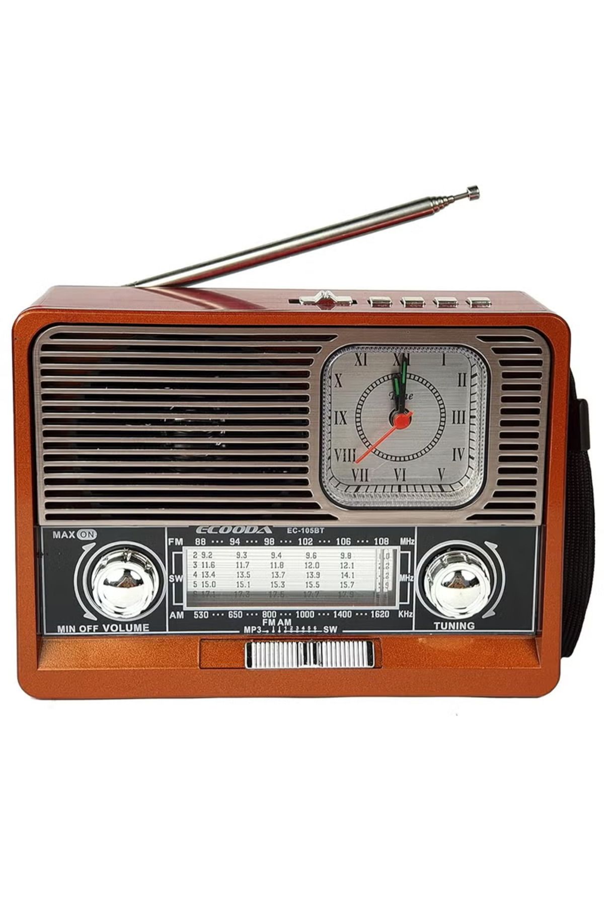 evche-Rechargeable radio supports 8 bands and features multiple functions including USB, TF card, Bluetooth and flashlight. 3