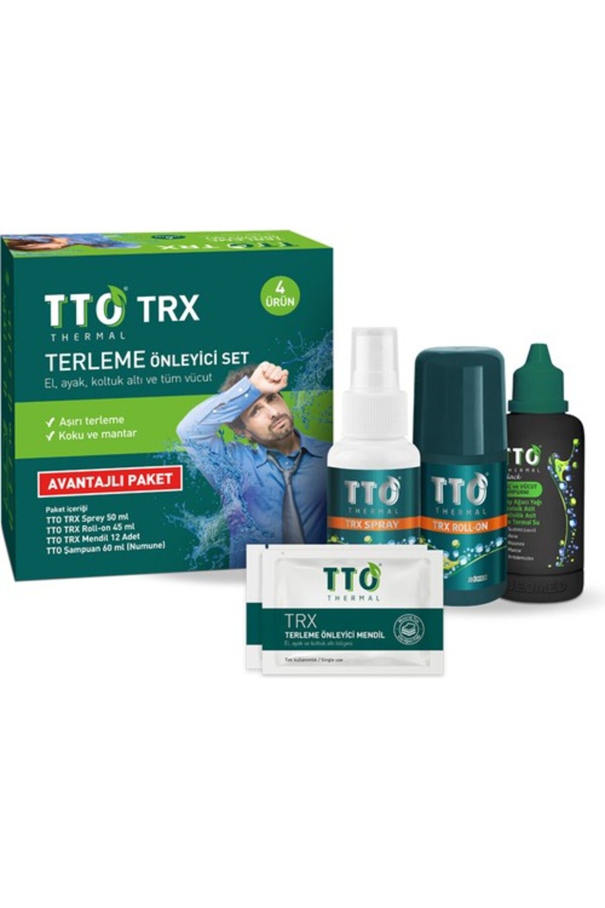 TTO Thermal Trx Terleme Önleyici Set ( Sprey50Ml-Roll On 45Ml-Mendil 12 Ad-Şamp 60Ml)