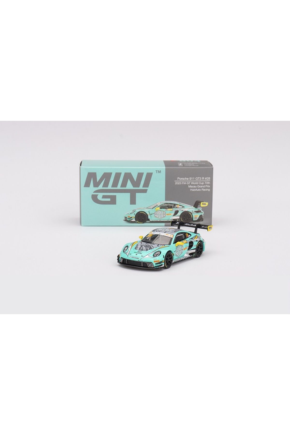 mini gt 804 Porsche 911 GT3 R #28 HubAuto Racing 2023 FIA GT World Cup 70th Macau Grand Prix 1/64