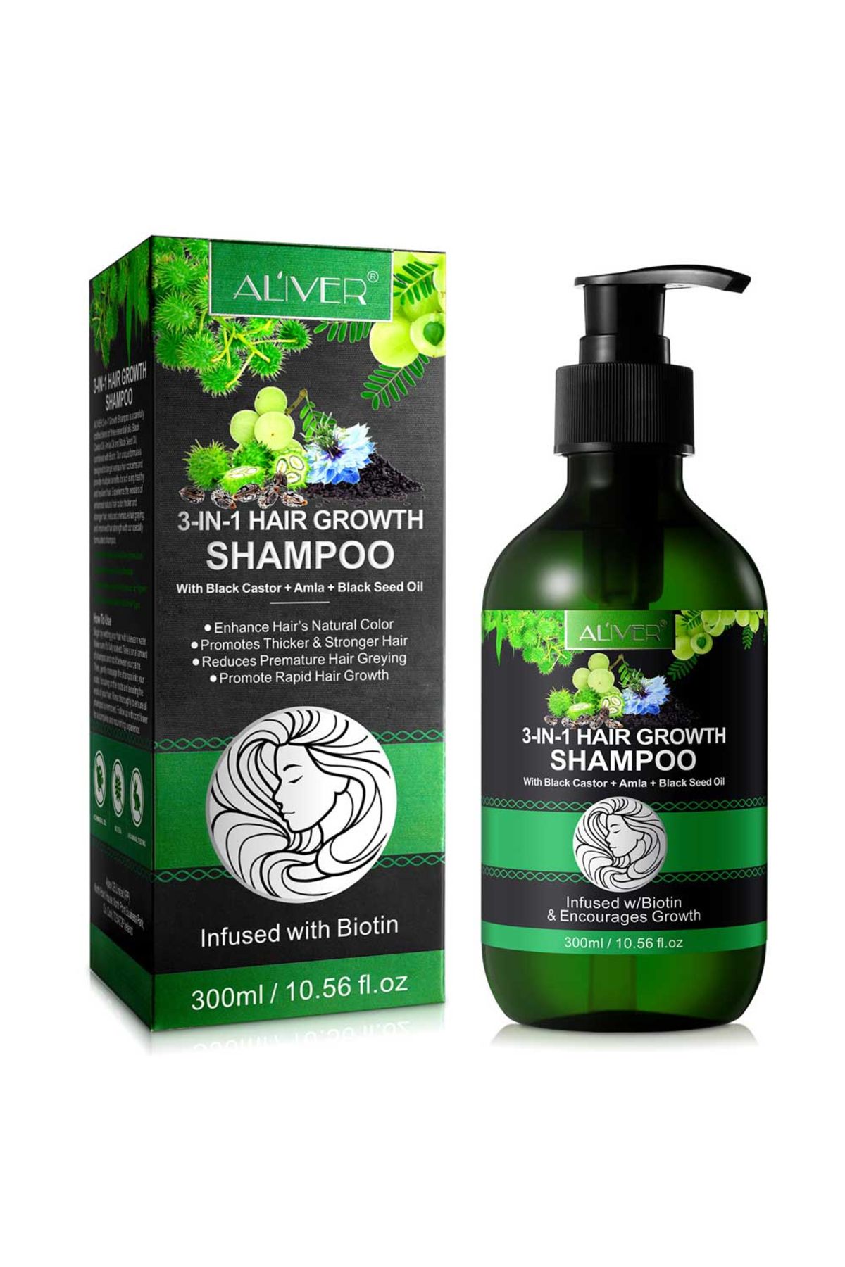 NOVA KISS Șampon 3 În 1 Cu Ulei De Ricin, Amla, Semințe Negre Pentru Creșterea Părului, 300 Ml Unisex - One Size